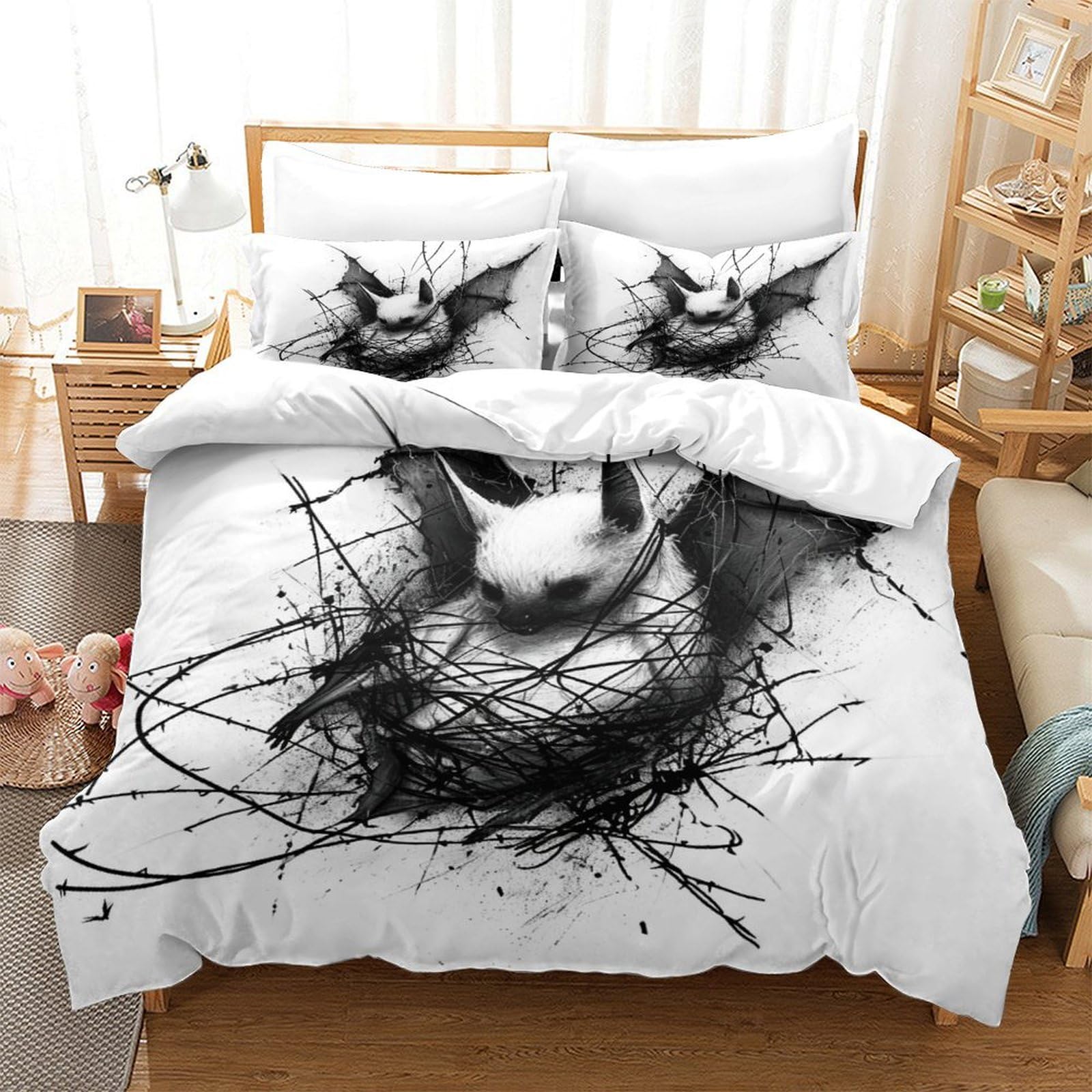 P1S9U7W5Y 3D Printed Artistic Rabbit Duvet Cover Set 3pcs Microfiber Abstract Bunny Bedding Set SuperKing