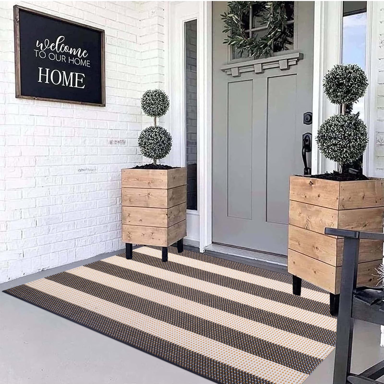 Tapis d'intérieur/extérieur Lavable à Rayures Noires et Blanches Generic