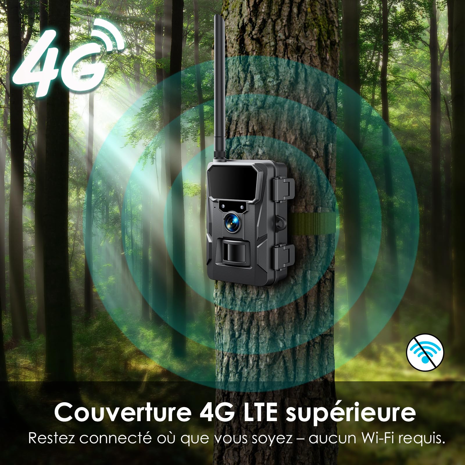 WOLFANG Caméra de Chasse 4G, 48 MP 2K HD Caméra Chasse avec Détection de Mouvement, Vision Nocturne, Déclenchement 0,2 s, IP66 Étanche pour l'observation des Animaux Noir