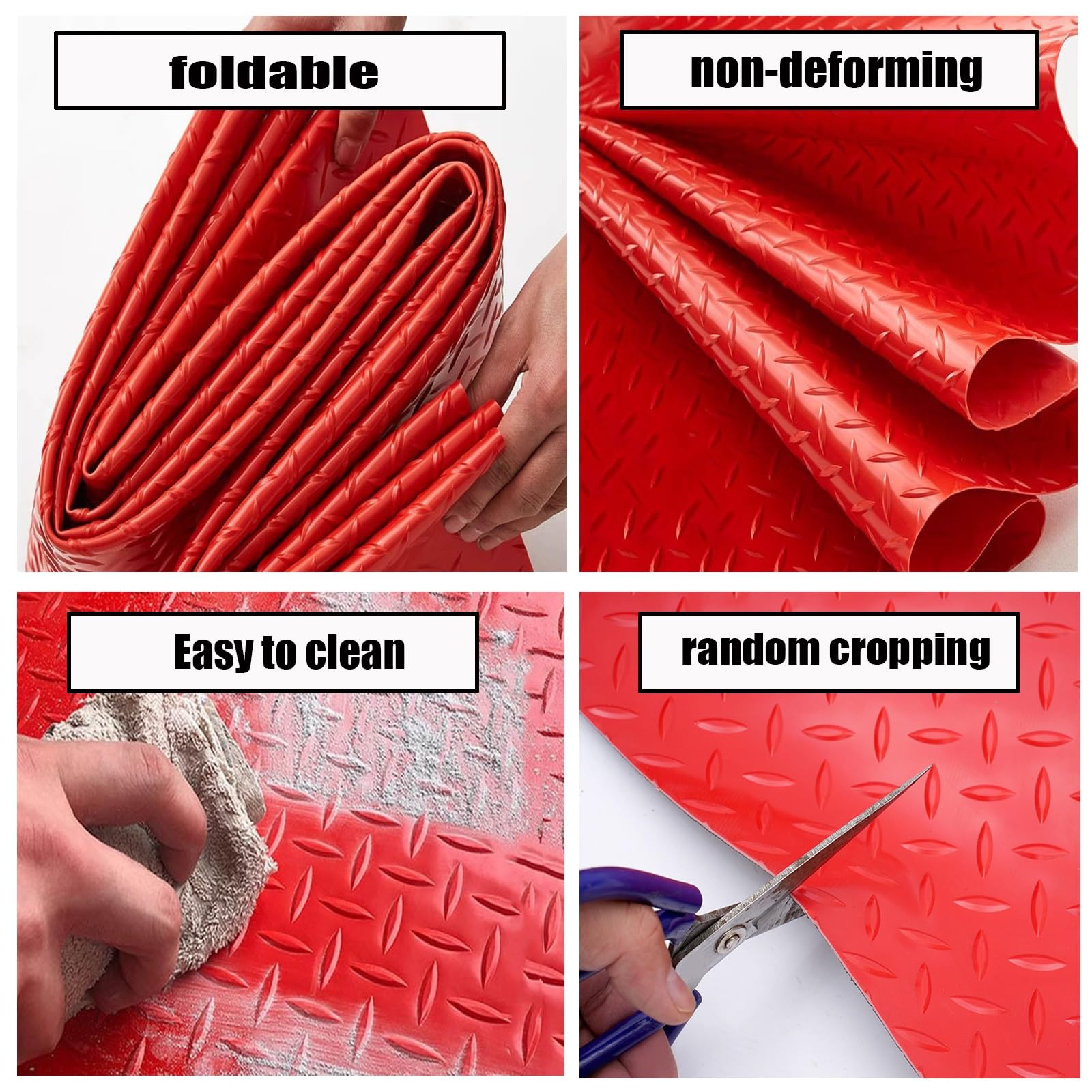 Rouleau de Sol Tapis Garage en PVC-Tapis commerciaux 1.5x5m-tapis stationnement antidérapant imperméable, Plaque Diamant Relief, Commercial(Red,1x3m/3.2x9.8ft)