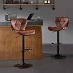Bar Ensemble de tabourets 2, Tabourets de bar modernes pivotants, Chaises en cuir réglable avec dossier, Tabouret de bar sans bras rembourré, Chaise de l'île pour comptoir de cuisine, Brown