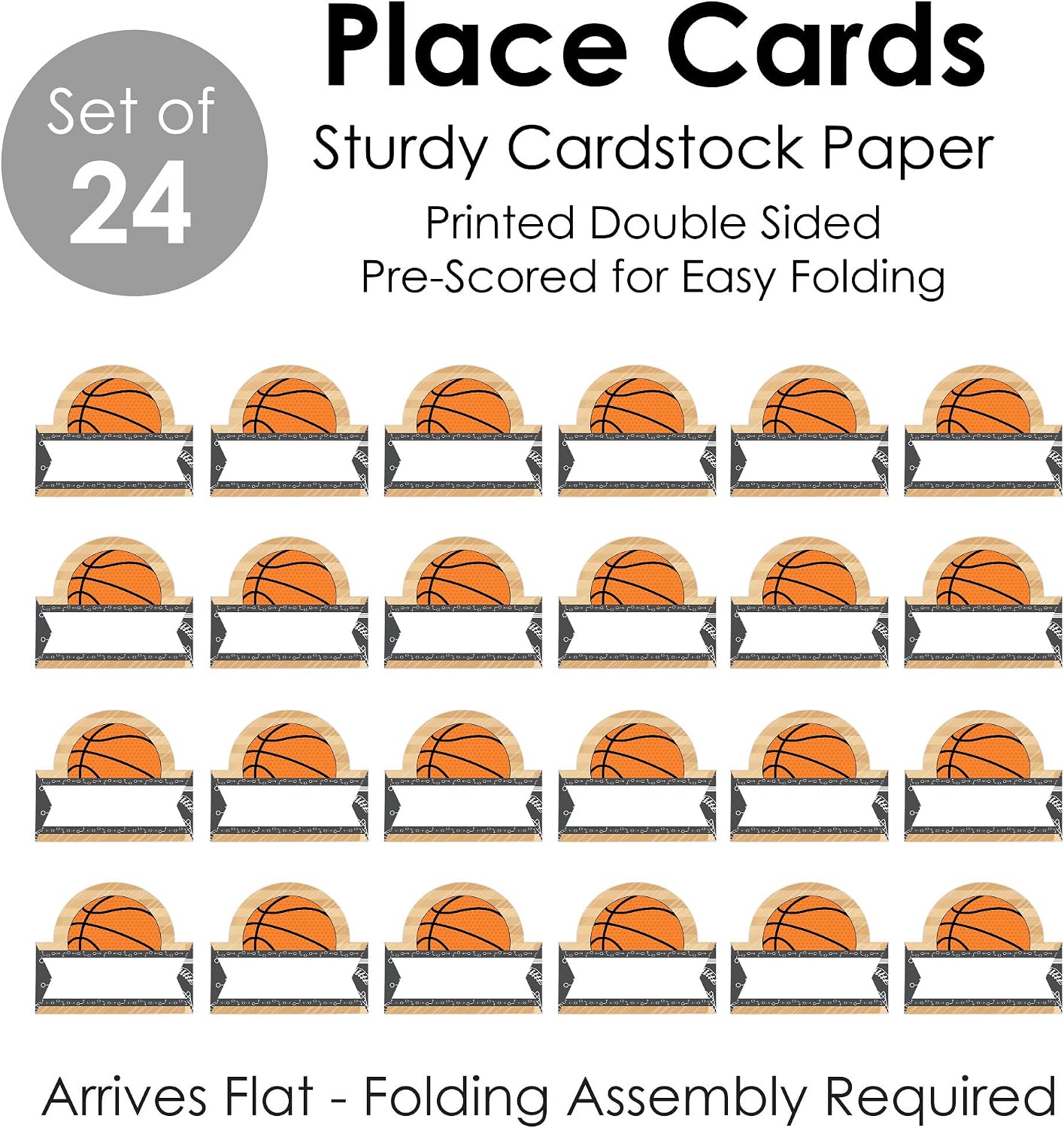 Big Dot of Happiness Nothin’ But Net - Basketball - Baby Shower or Birthday Party Tent Buffet Card - Table Setting Name Place Cards - Set of 24