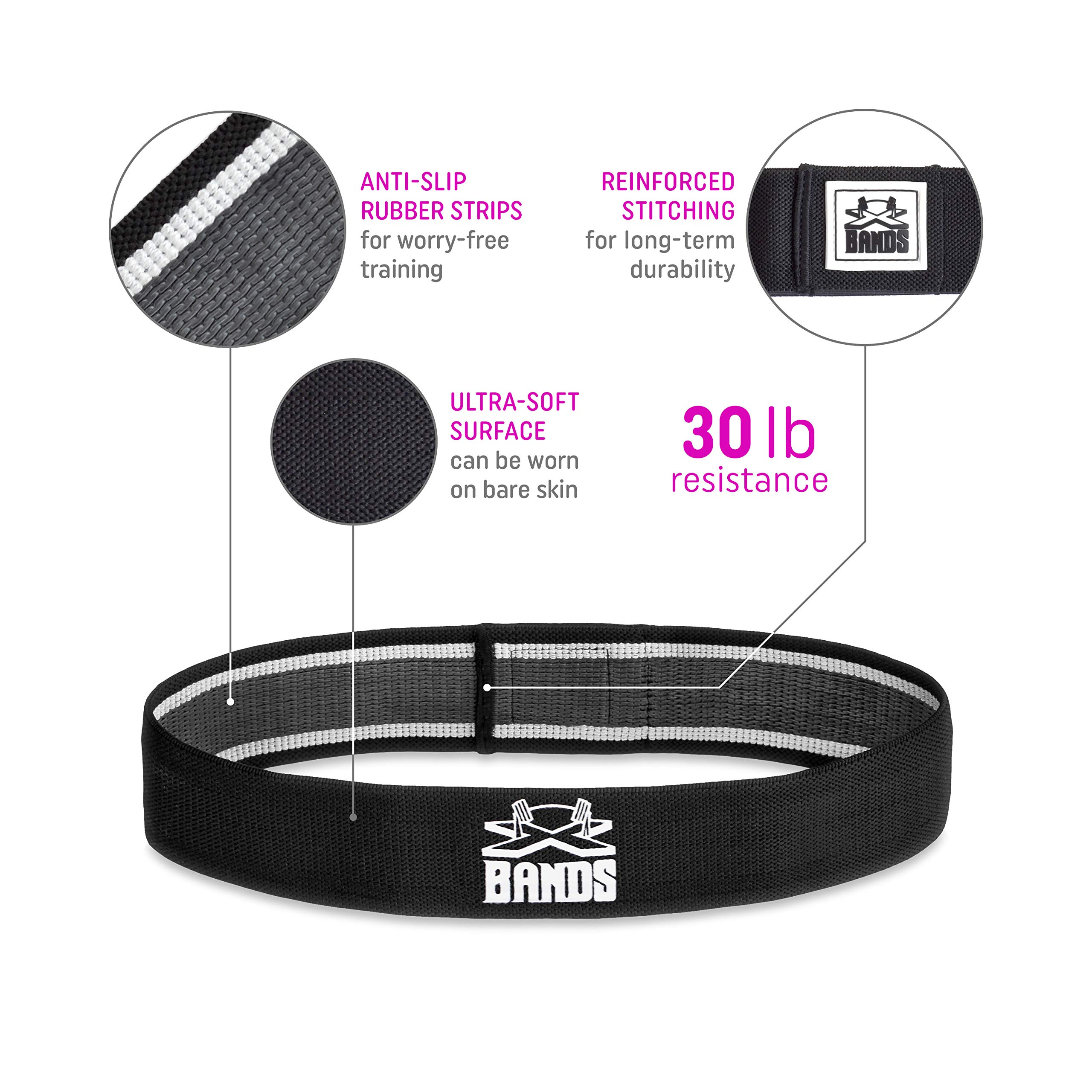 Bandas de resistencia antideslizantes y gruesas de tela para ejercicios, 20, 30, 40, 50 libras, para entrenamiento de piernas, entrenamiento de trasero, estiramiento, yoga, L-XL, 30lb - Black