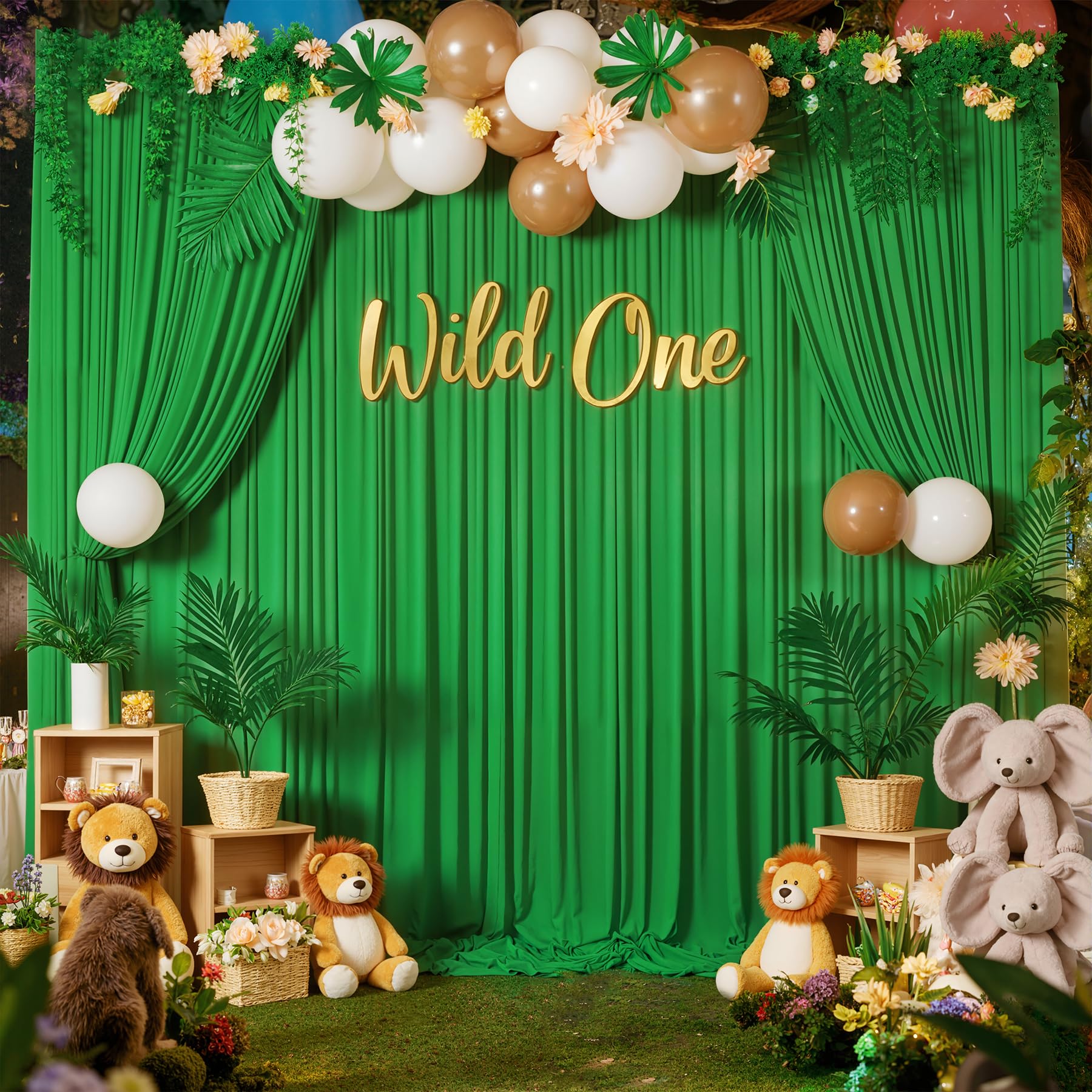 Photo 1 of 10 ft x 10 ft Wrinkle Free Green Backdrop Curtain for Parties, 2 Panels 10ft Polyester Green Photo Backdrop Drapes for Graduation Birthday Wedding Party Stage Curtains