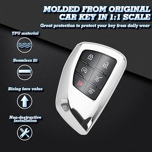 Miniatura 3 de Xotic Tech - Carcasa para llavero de TPU suave plateado con llavero rojo, compatible con Chevrolet Suburban Tahoe o Buick o GMC Yukon Denali 2021