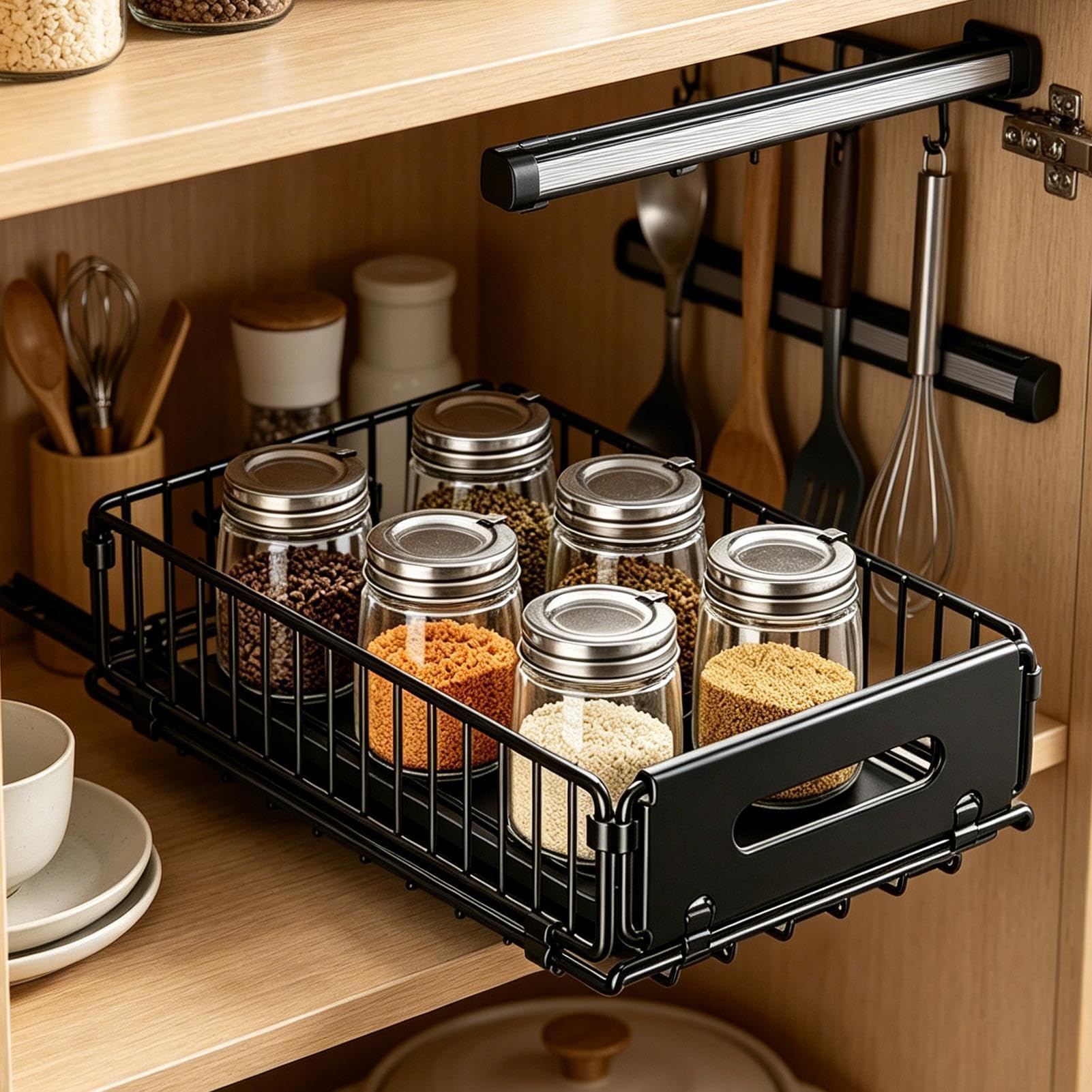 Organizador Extraíble De Armario 2 Bandejas Especieras De Almacenamiento | Organizador De Armario Deslizante Plegable Con Estantes Extraíbles en Autocaravana, Apartamento, Casa, Lavandería, Baño,
