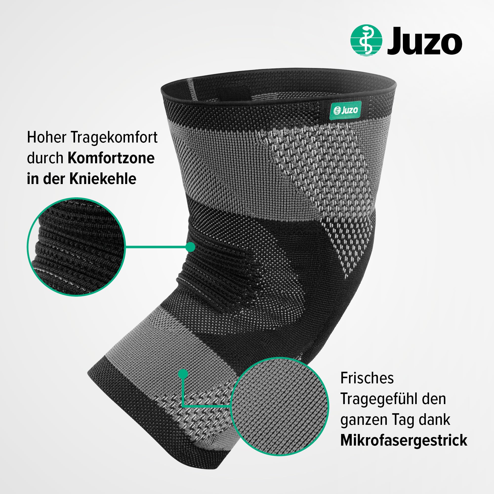 Juzo JuzoFlex Genu Xtra Kniebandage, atmungsaktive Kompressionsbandage mit Patellaring & Komfortzone, bei Meniskus, Arthrose & Sport, für Damen & Männer