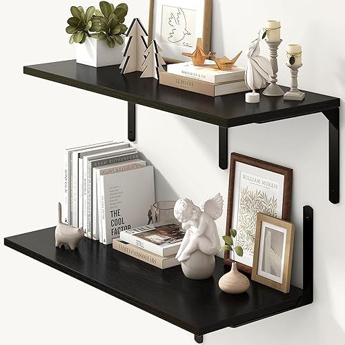 Miniatura 21 de Fun Memories Estantes flotantes para pared, estantes flotantes de 12 pulgadas de profundidad, juego de 2, estante montado en la pared con soportes