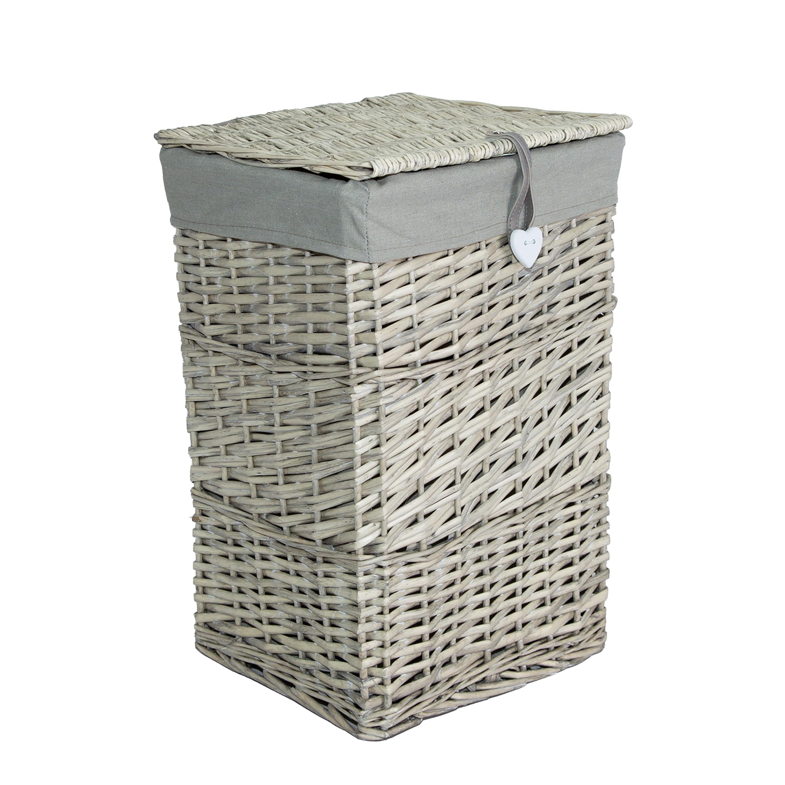 Wickerfield Small Grey Wash Wicker Laundry Basket with Lid and Lining