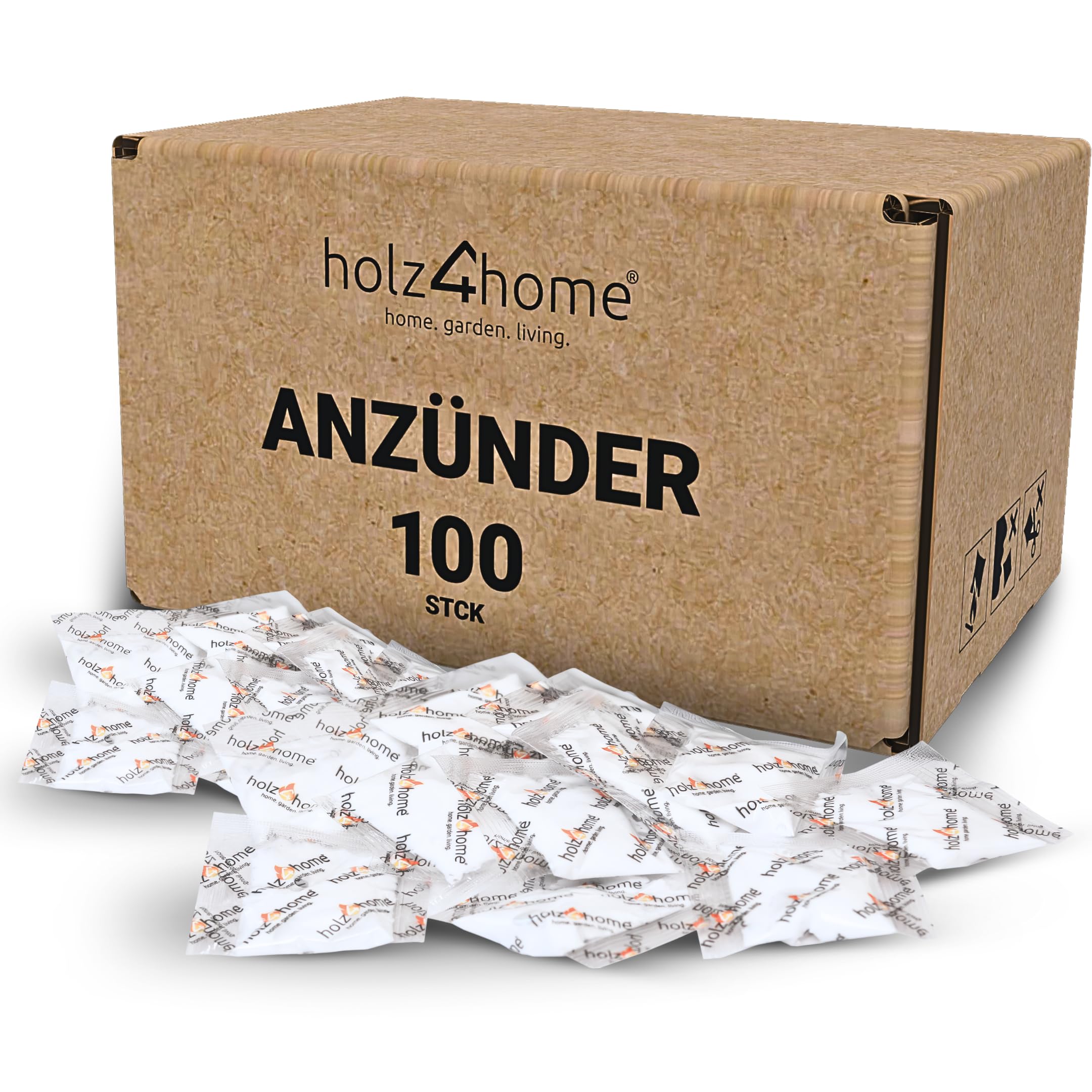 holz4home® Anzündtüten 100 Stück Grillanzünder Kaminanzünder Anzünder I Ofenanzünder Kaminofenanzünder für Zuhause I Outdoor & Indoor Anzünder Lange Brennbar wasserfest I Camping Anzündbeutel