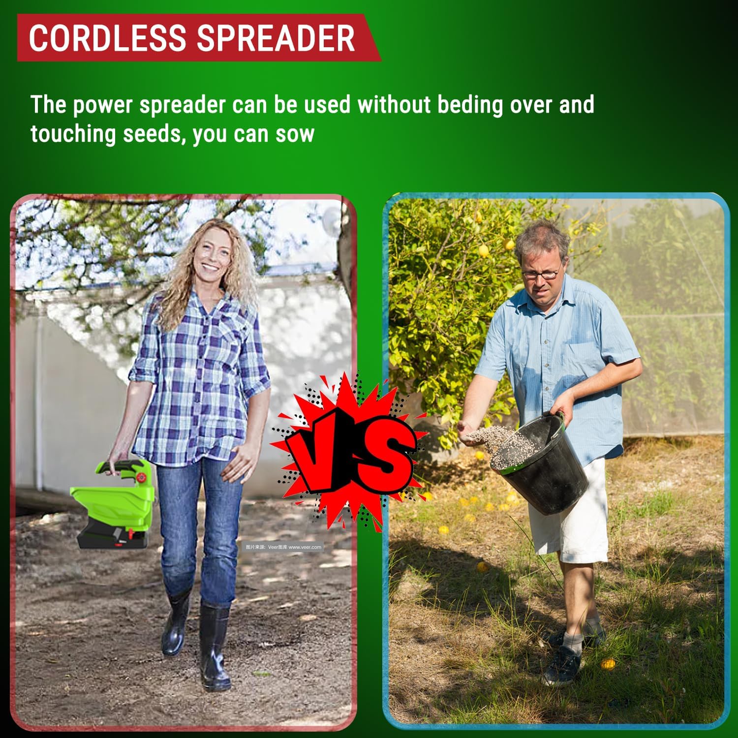 GARCARE 7.2V Cordless Seed Spreader - Capacity 3.3L, 2.0Ah Built-in Battery, Charging Cable Included, Handheld Fertilizer, 2.5h Standby Time, for Fertilizer, Seeds