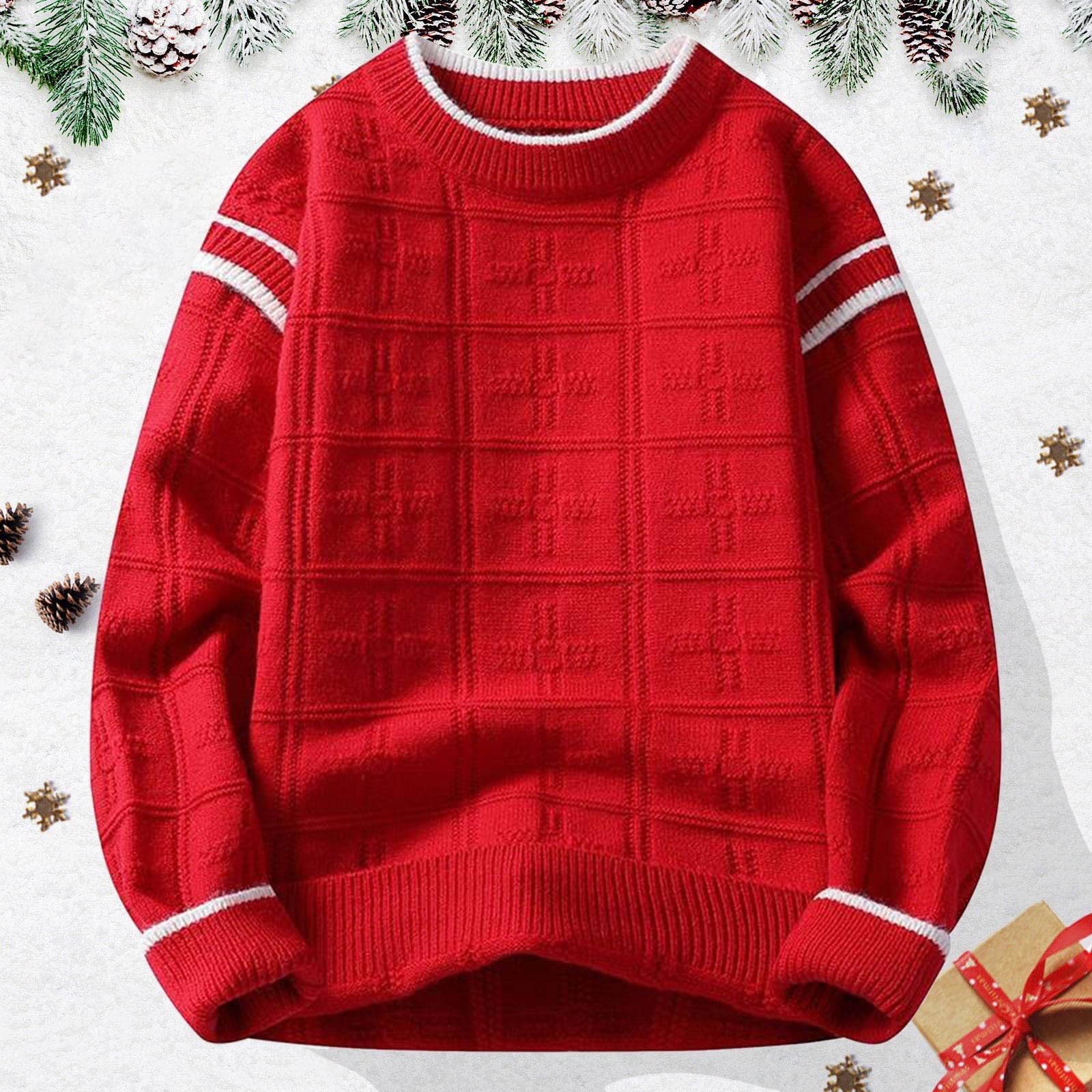 Suéter de Invierno Estilo Retro Jacquard, Suave y cálido, Tejido de Hilo Texturizado, cómodo y Casual, de Manga Larga, Ideal para el frío y para Uso Diario.