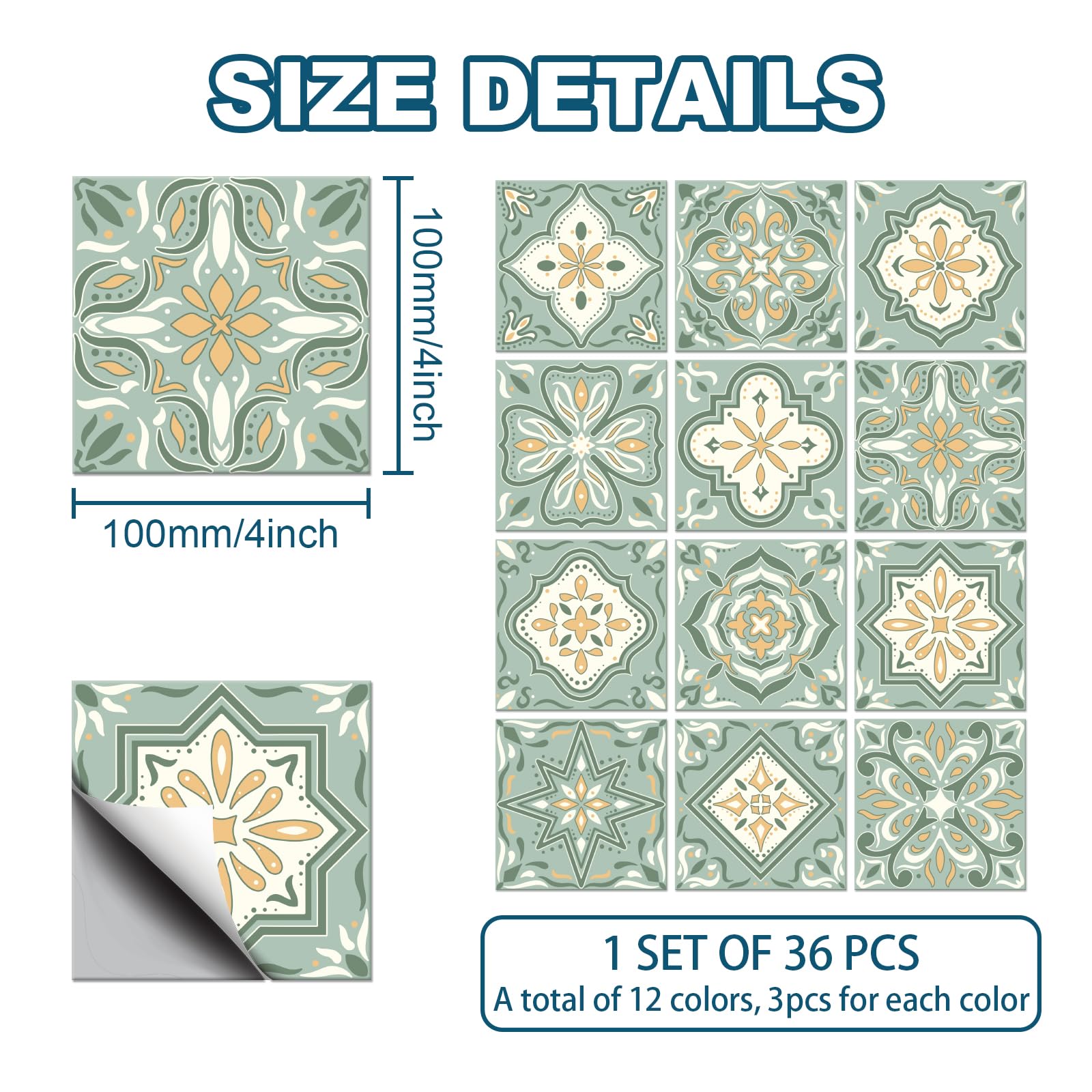 CHGCRAFT 36Pcs 4x4 Inch Green and Yellow Peel and Stick Tile Stickers Waterproof Removable PVC Decorative Wall Stickers - Image 2