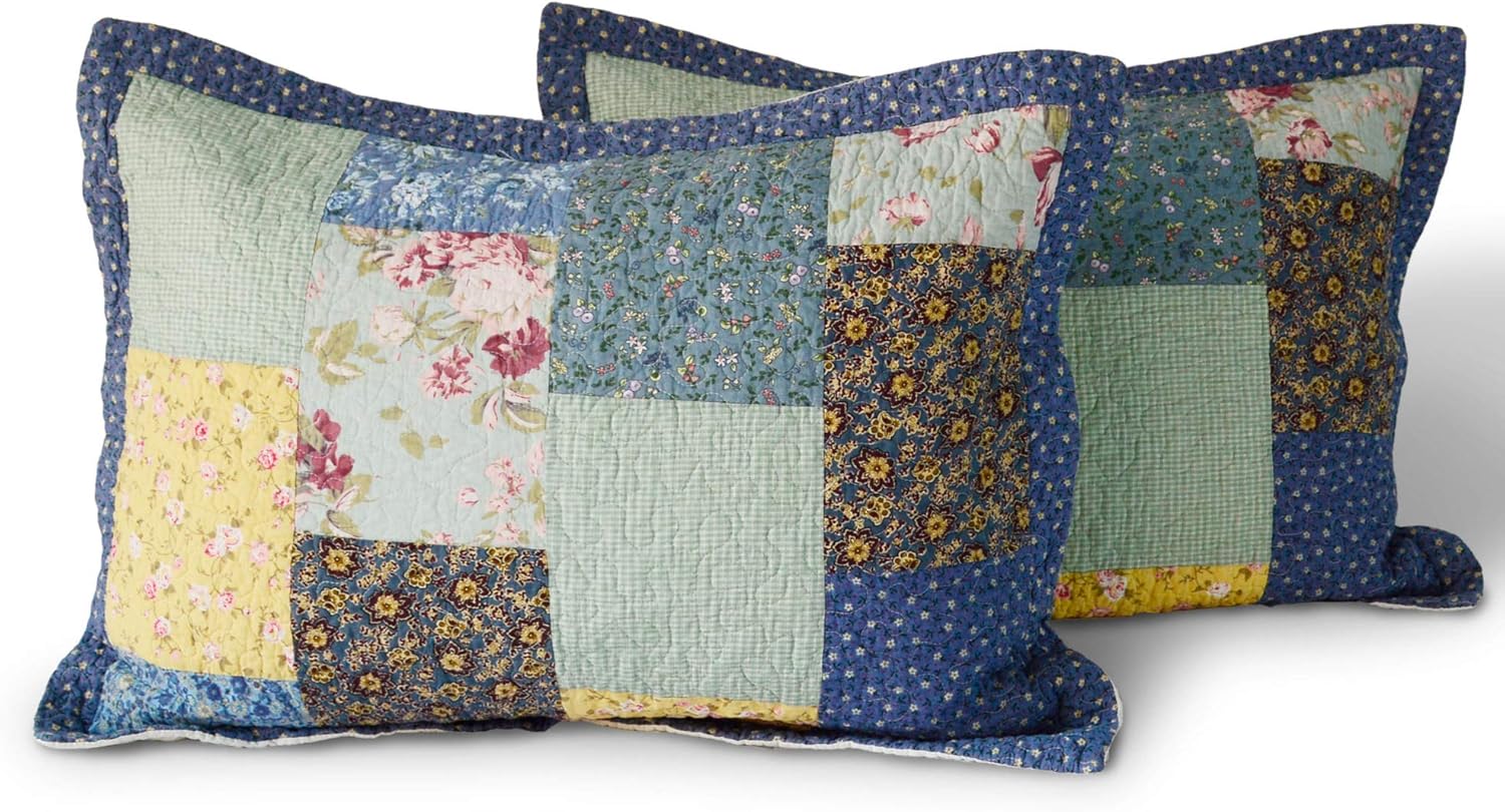 KASENTEX 100 Cotton Pillow Shams Floral Patchwork Design