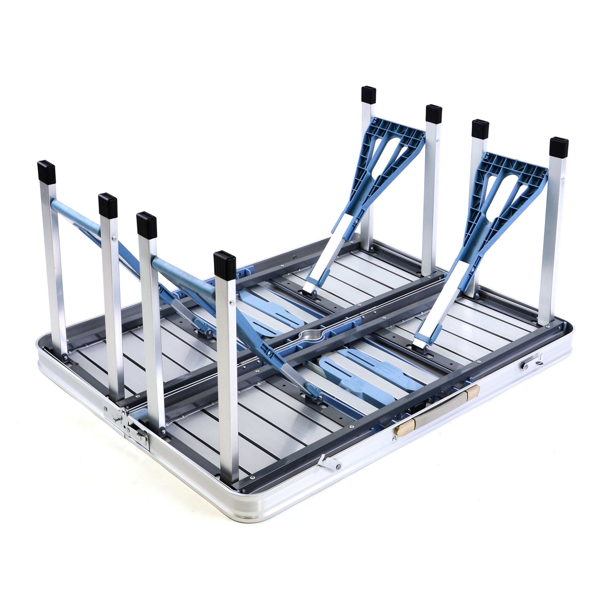 Nexos Trading Sitzgruppe Camping Aluminium Tisch 4 Hocker Stuhl Party klappbar Koffergarnitur Klappgarnitur Picknicktisch wetterfest 136x 85,5 x 67 cm 11 kg
