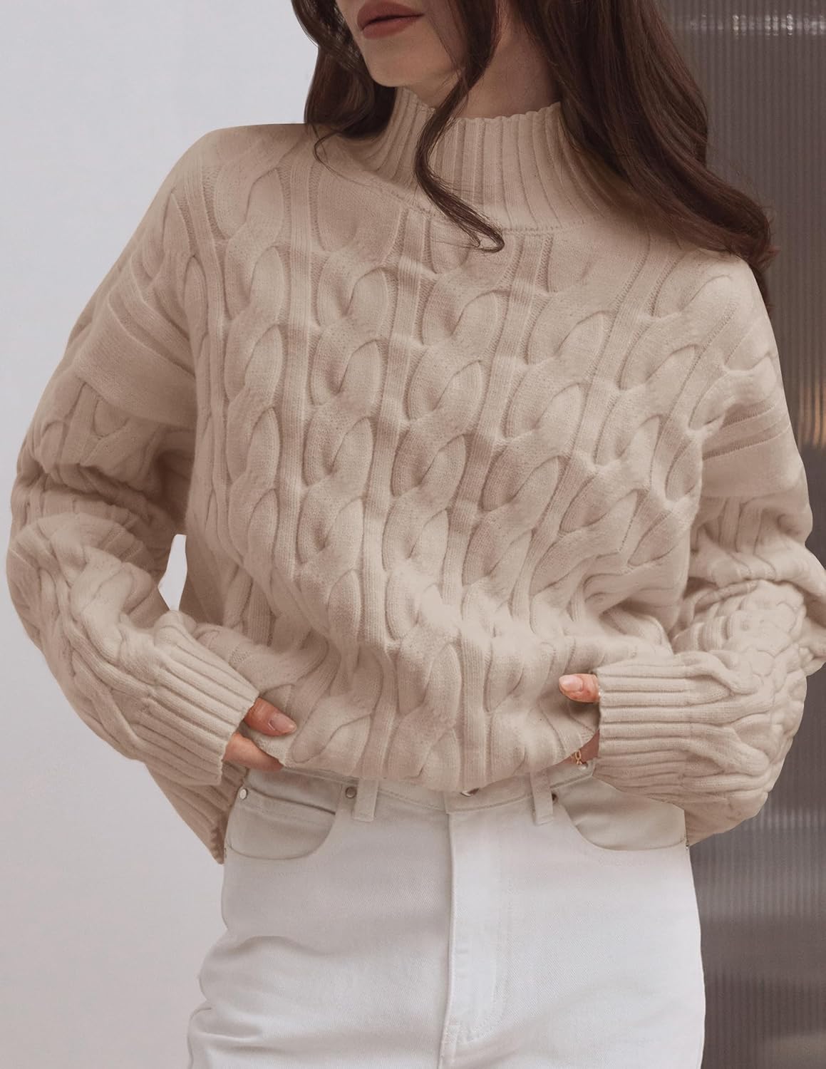 ZESICA Women's Sweaters 2026 Spring Long Sleeve Mock Neck Solid Color Casual Loose Chunky Pullover Sweater - Image 2