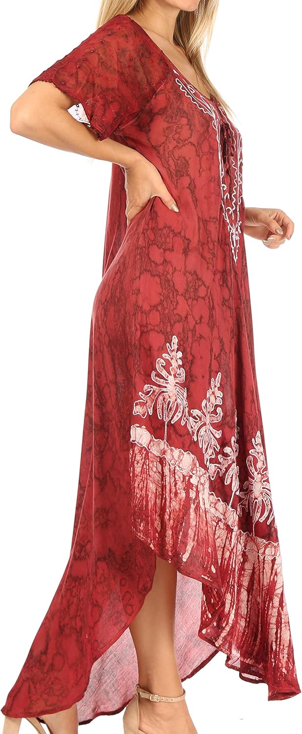 Sakkas Ronny Lace Embroidered Cap Sleeve Tie Dye Wash Caftan Dress/Cover Up - Image 3