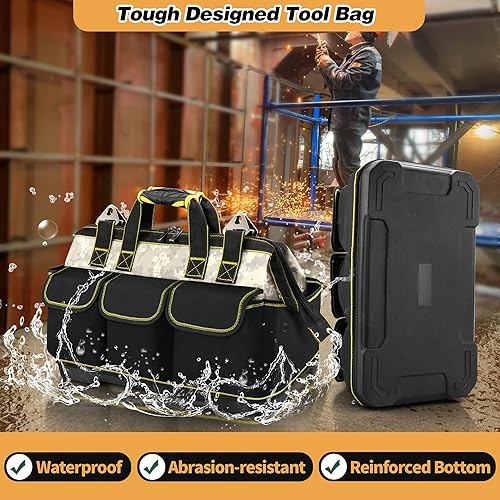 Miniatura 5 de Toocust - Bolsa de herramientas, base moldeada impermeable de 15 pulgadas, bolsa de herramientas de boca ancha con múltiples bolsillos, parte