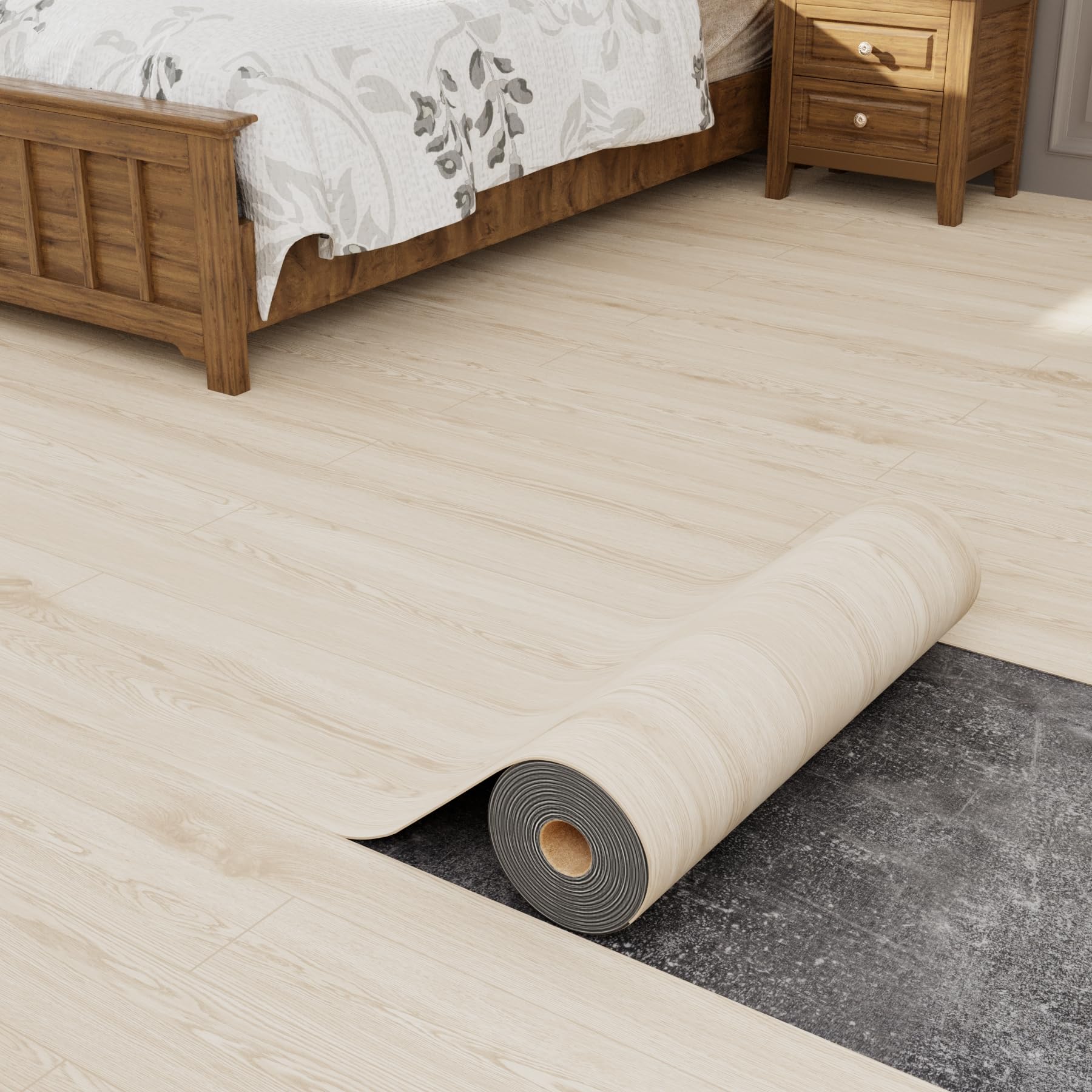 Oxdigi Peel and Stick Vinyl Flooring Roll 23x393 Inch/64 Sq.Ft, Thicken Self Adhesive Wood Plank Floor Tiles, Cushioned Waterproof for Any Room, Easy