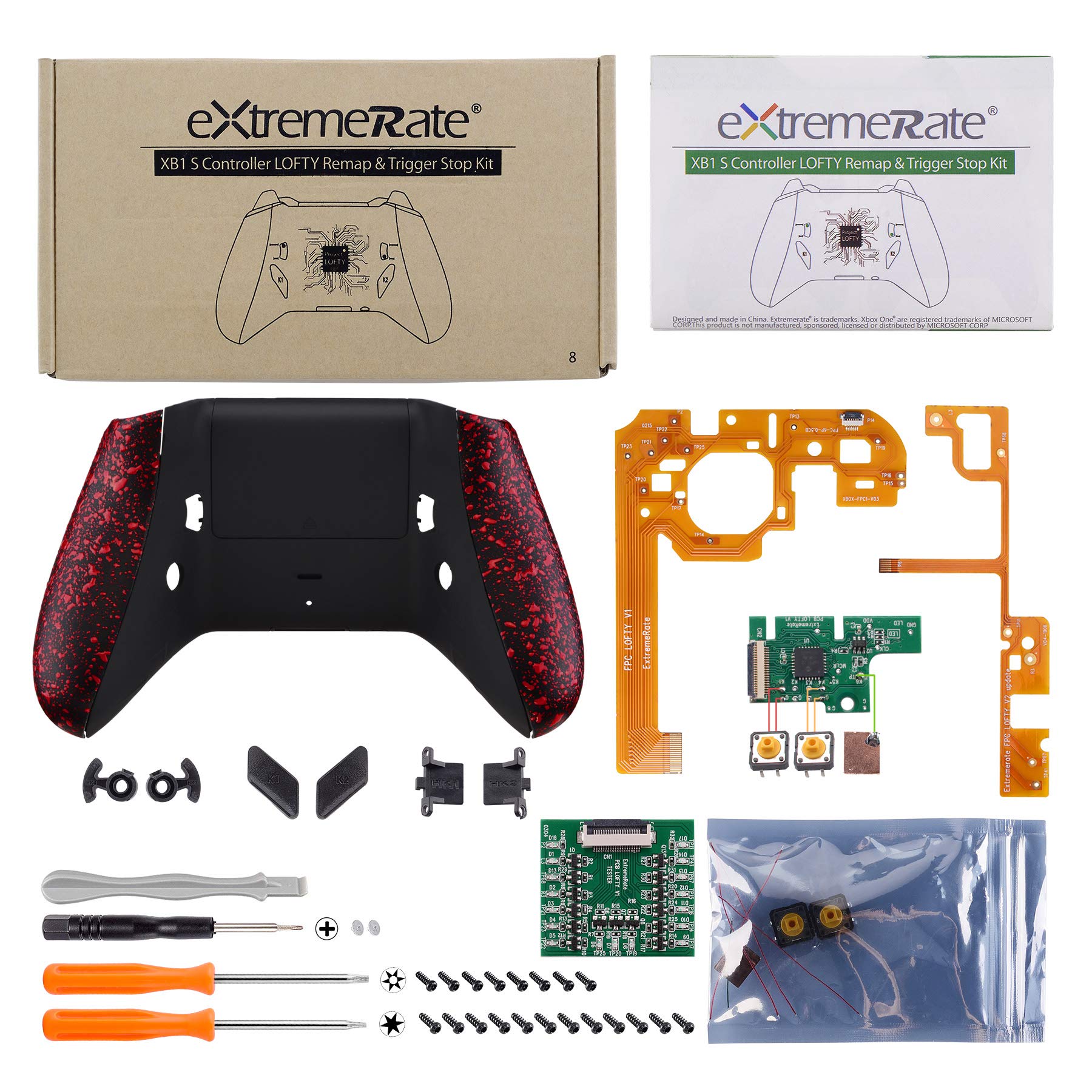 eXtremeRate Lofty Remap Kit avec Trigger Stop pour Xbox One S/X Manette, Coque Arrière avec Boutons Redessinés pour Xbox One S/X Manette (Modèle 1708)-Rouge Texturé
