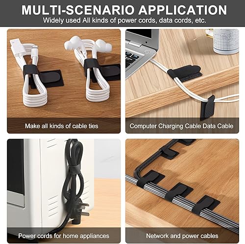 Miniatura 3 de Paquete de 20 bridas grandes reutilizables autoadhesivas para organizar cables, correas ajustables de gancho y bucle para organizar cables de datos,