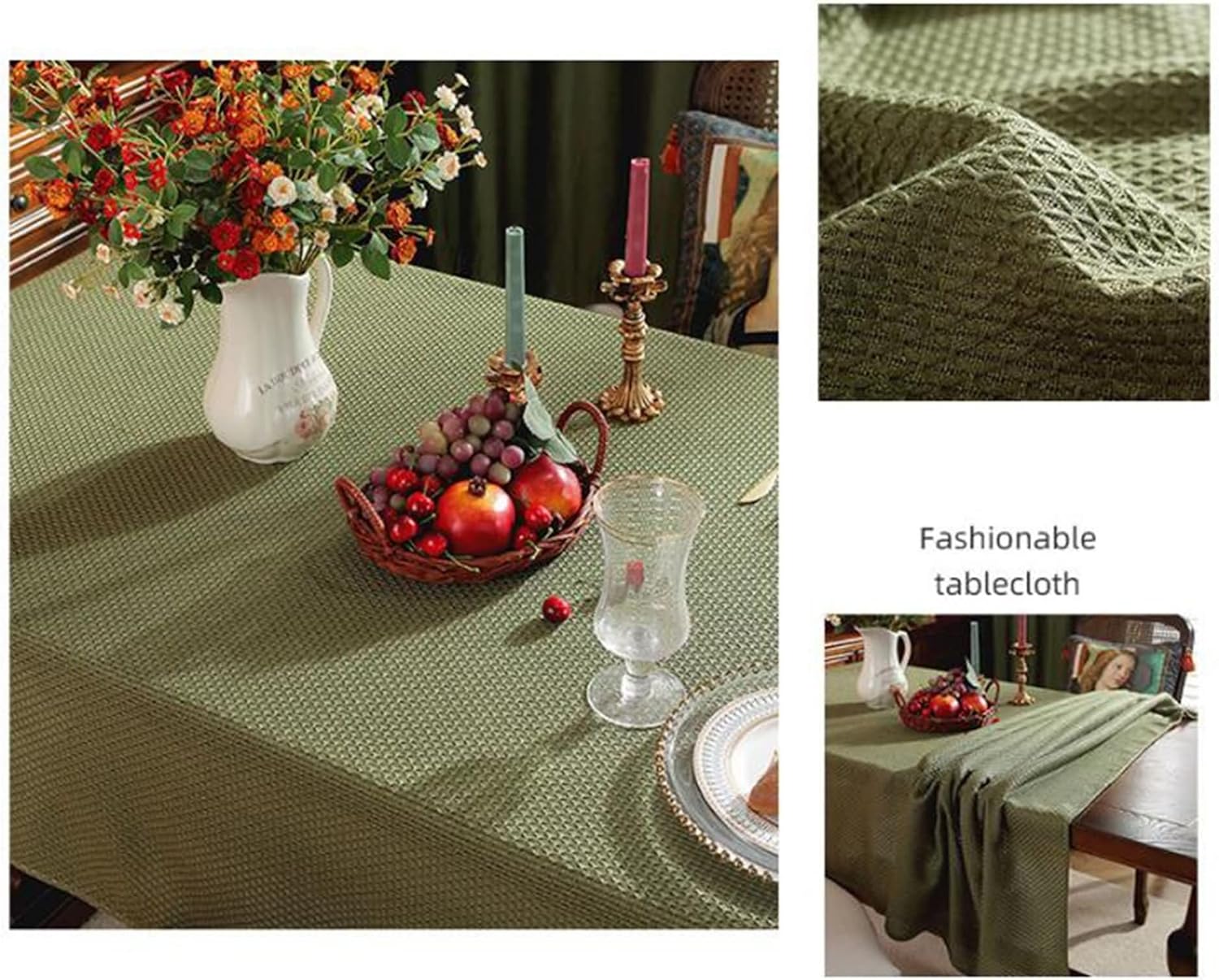 Rectangle Tablecloth Cheap 43 W x 66 L,Outdoor Tablecloth Cover Green Solid Color Cotton Linen Tablecloth Dining Table