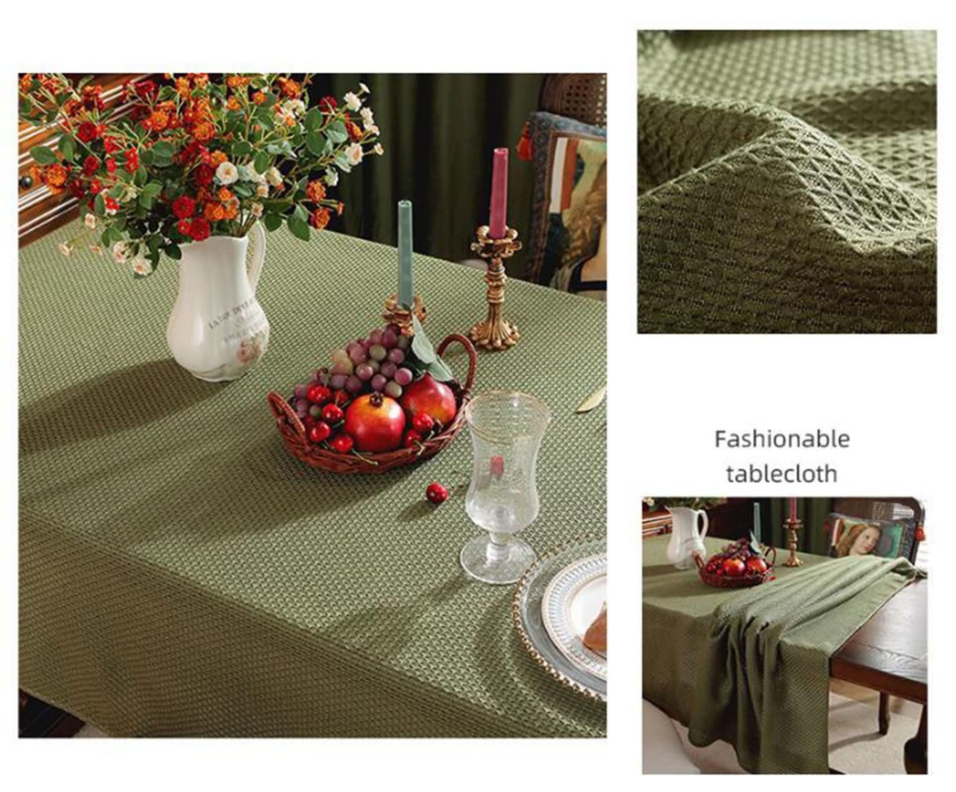 Manteles Rectangular Antimanchas Color Sólido Manteles de Mesa Cocina Lino Verde,135x300CM
