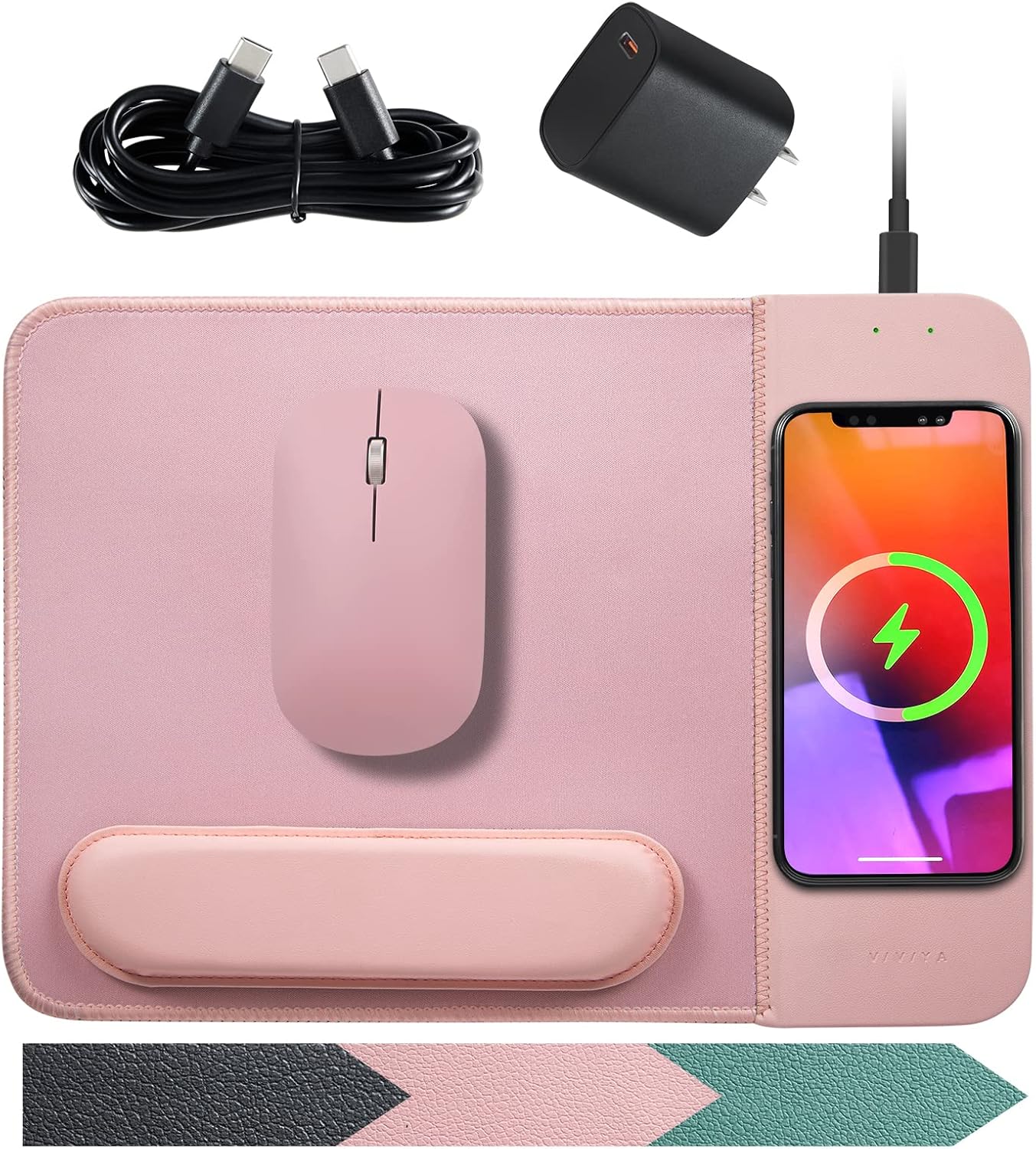 15W Wireless Charging Mouse Pad with Detachable Wrist Support and 20W Power Adapter, Fast QI Wireless Phone Charger Mouse Mat for iPhone 16/15/14/13/12/11/X and Samsung Multiple Devices (Pink) 15W Wireless Charging Mouse Pad with Detachable Wrist Support and 20W Power Adapter, Fast QI Wireless Phone Charger Mouse Mat for iPhone 16/15/14/13/12/11/X and Samsung Multiple Devices (Pink)