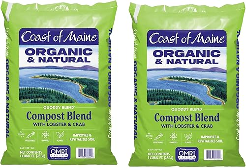 Coast of Maine Quoddy Blend, 1 pies cúbicos (paquete de 2) mezcla de compost orgánico y natural con langosta y cangrejo - Mejora y revitaliza el
