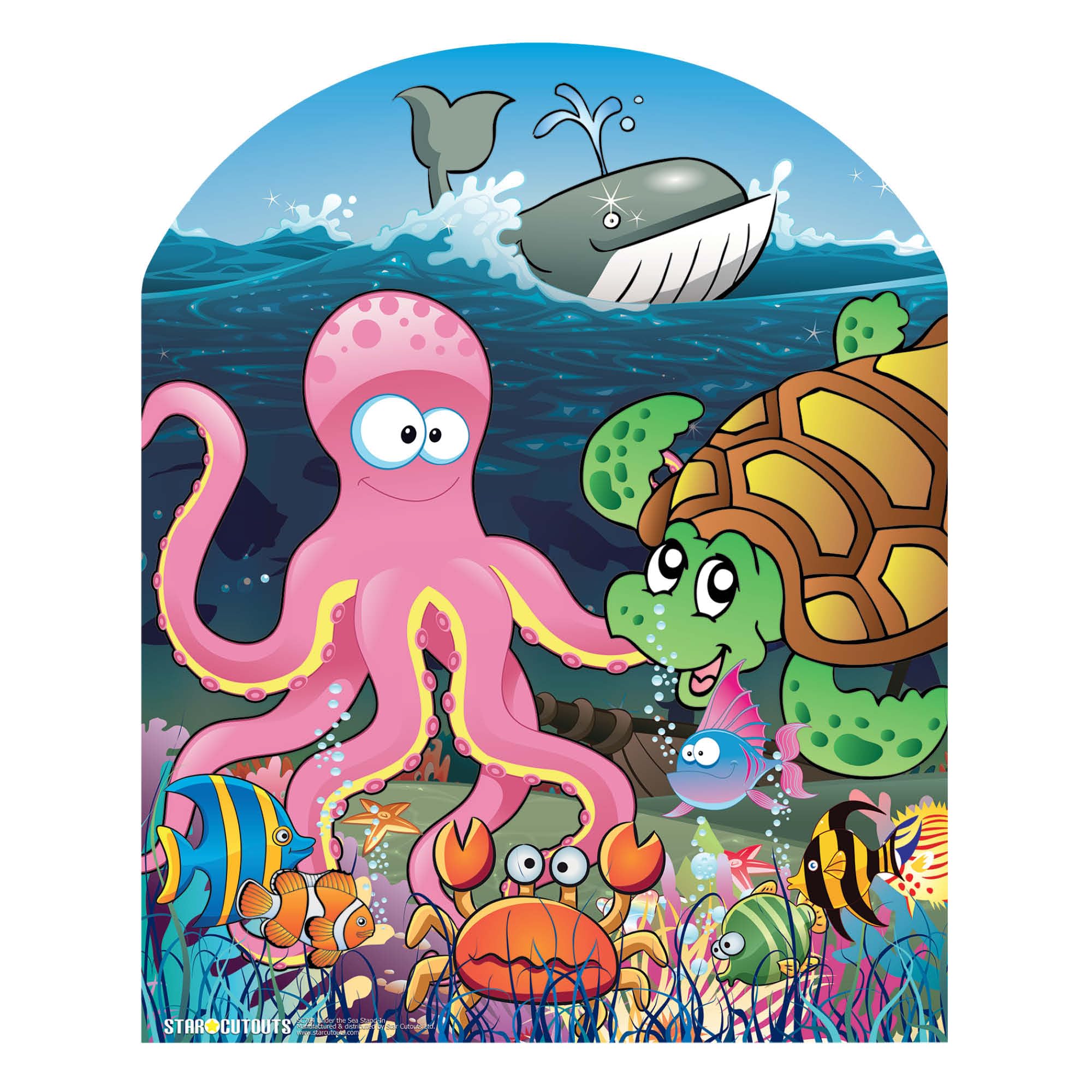 Star Cutouts SC764 Under the Sea Cardboard Cutout Stand In with Octopus, Turtle, Crab and Fish Perfect for Children's Theme Parties Height 118cm
