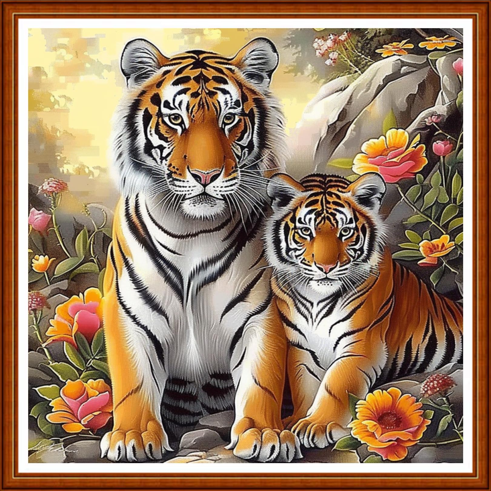 Joyhoor Stamped Cross Stitch Kits for Beginners Needlepoint Kits for Adults Embroidery Kits 11CT Counted Cross Stitch Kits Printed Embroidery Pattern- Forest Tiger 18x18 inchs