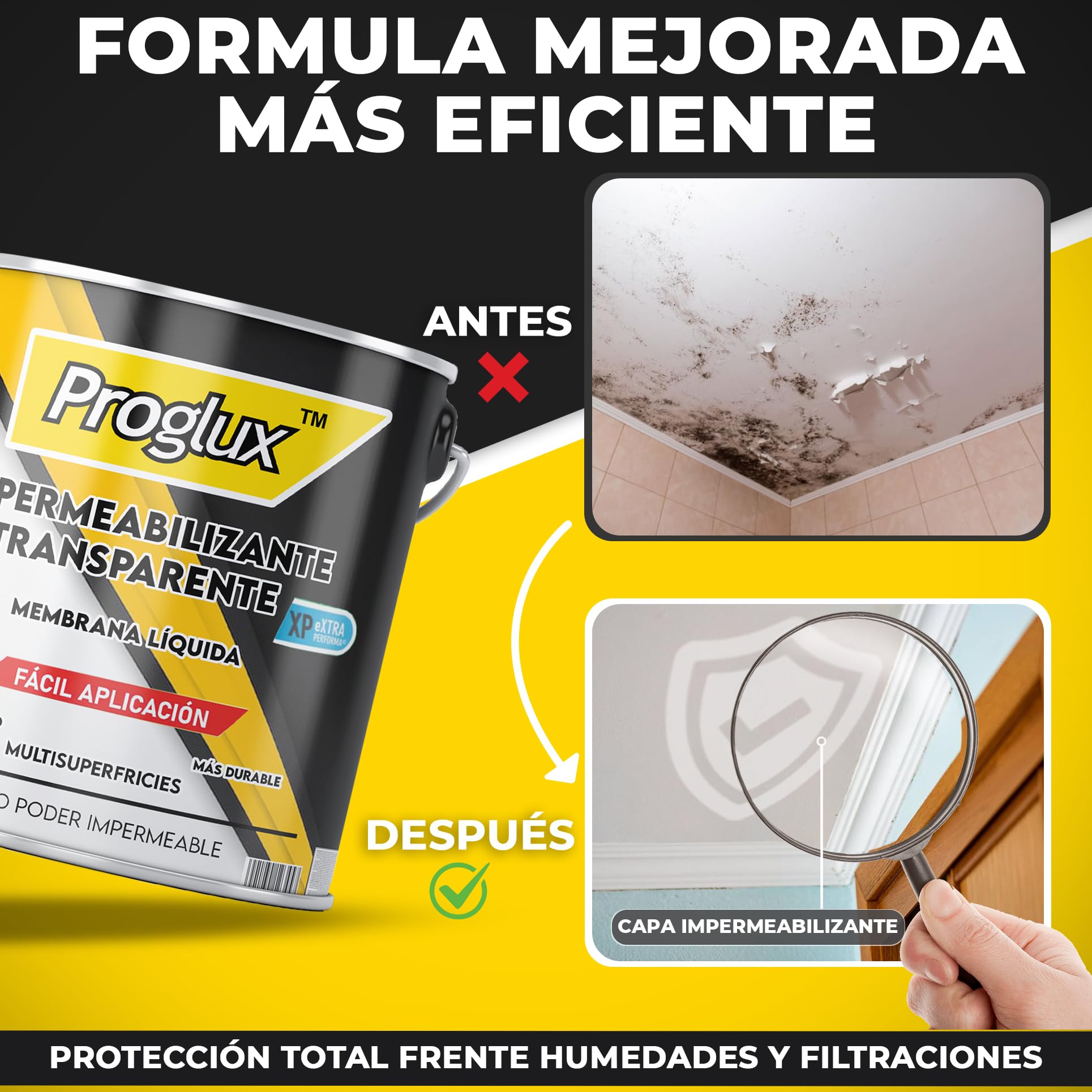 ProGlux Impermeabilizante Transparente 750 ml - Sellador Impermeable Transparente para Revestimiento Impermeable Definitivo - Pintura Impermeabilizante Terrazas Antimoho - Pintura Antihumedad
