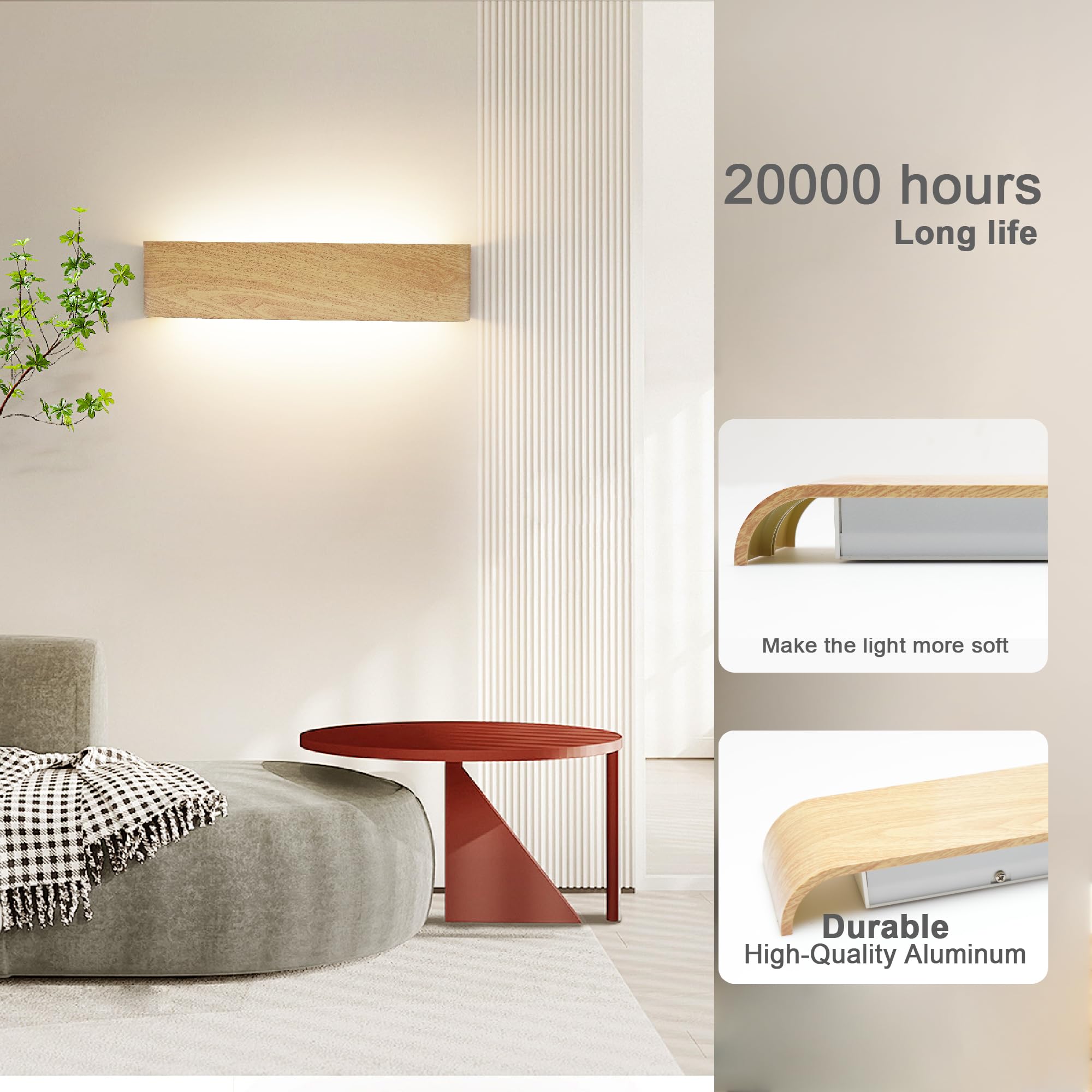 XXINLOOY Indoor LED Wall Light 24W/16.14 inch, Up Down Wall Sconce, 3 CCT Adjustable with Memory Function - Image 2