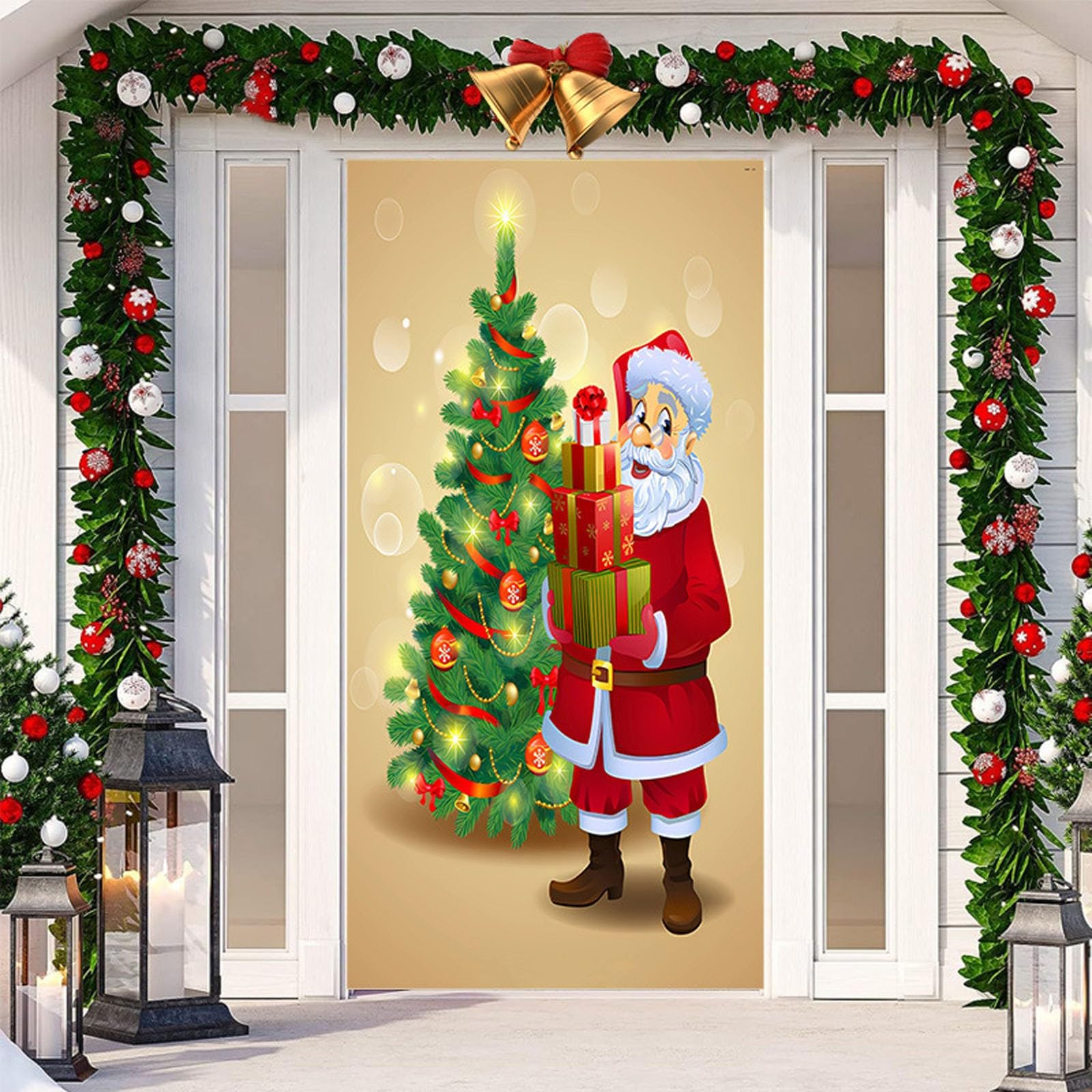 Weihnachts-Türbanner Mit Weihnachtsmann – 200 X 90 Cm, Aus Polyester, Mit Ösen Zum Aufhängen