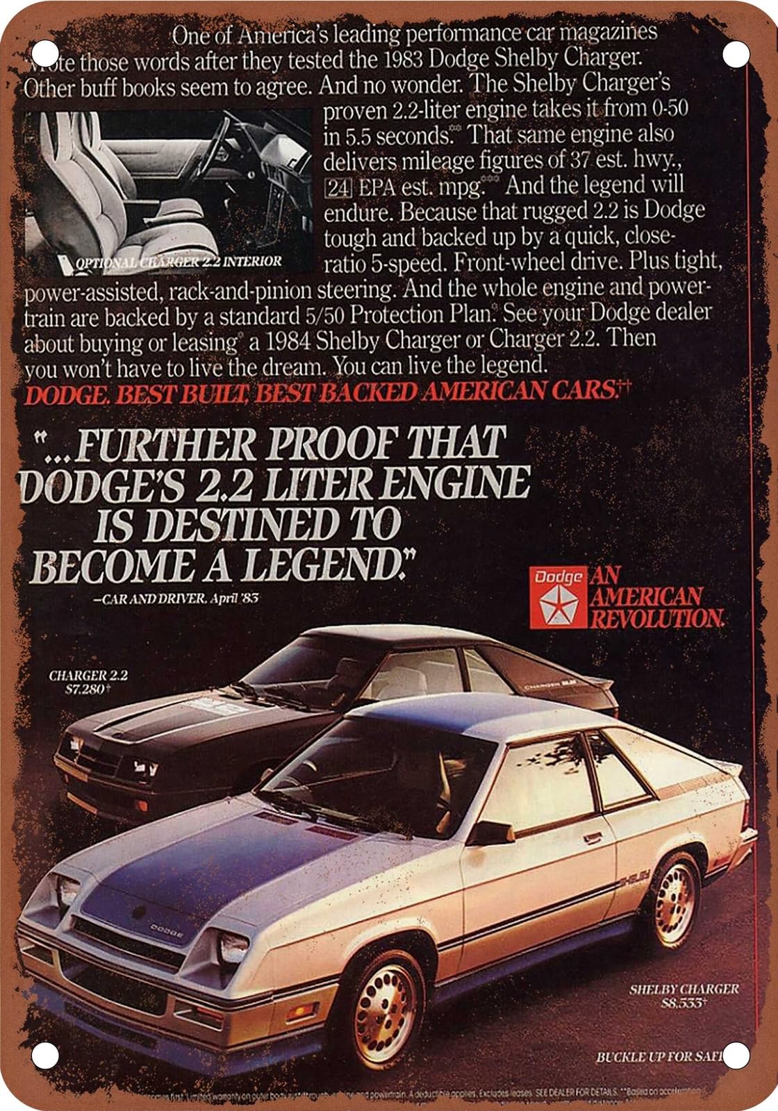 METAL SIGN - 1984 Dodge Vintage Ad 02 - Old Retro Rusty Look home decor