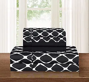 Elegant Comfort Luxury Softest and Coziest 6-Piece Bed Sheet Set, Wrinkle Resistant Milano Trellis Pattern-1500 Thread Count Egyptian Quality Microfiber Bedding Set, California King, Black
