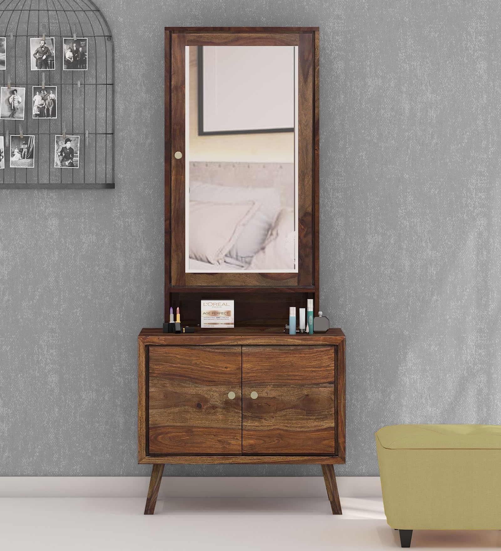 Solid Wood Dressing Table with Storage and Mirror for Bedroom or Vanity Room | Stylish and Functional Furniture for Every Day | Adds a Touch of Nature's Warmth to Your Home (Traditional)-image-9