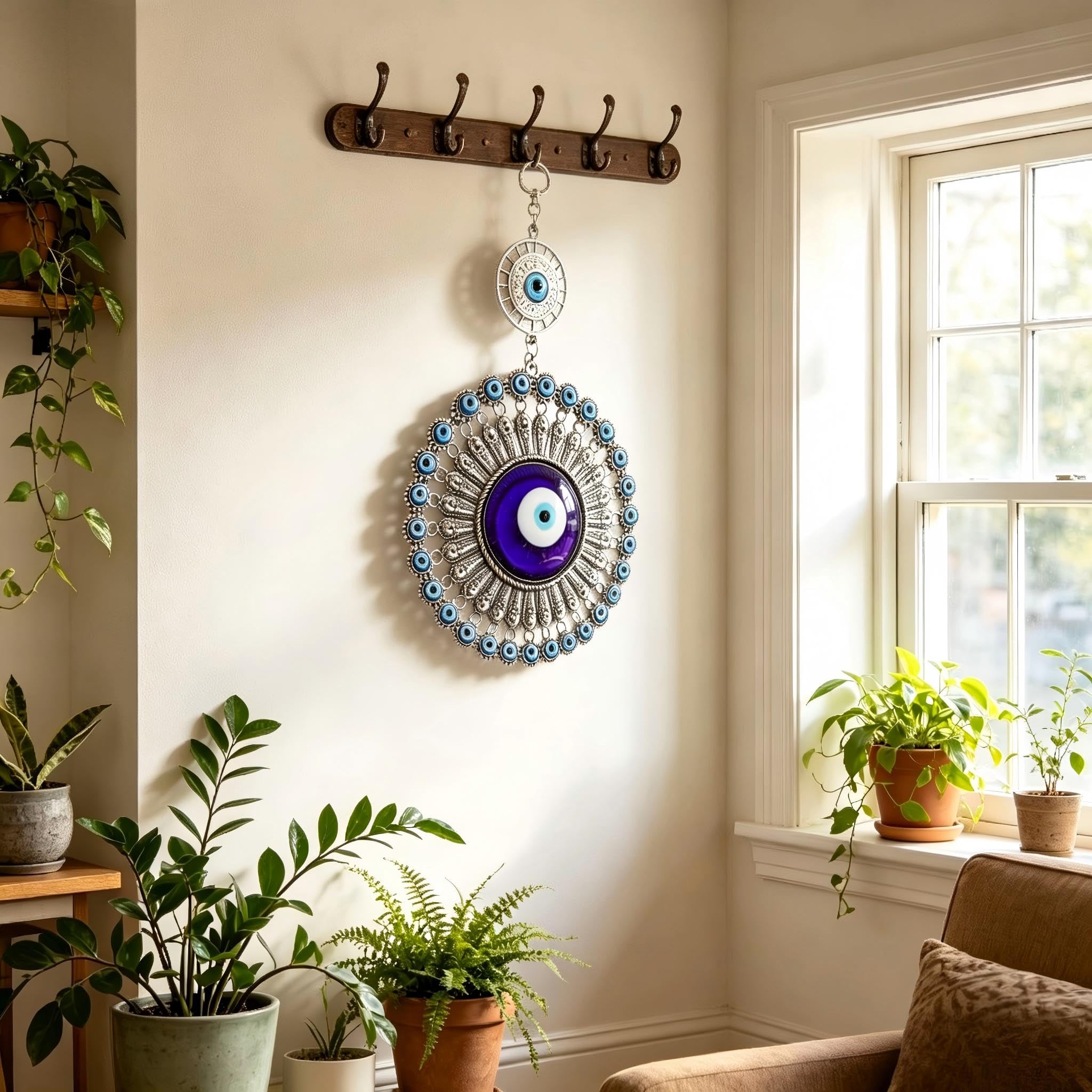 Creative Handmade Evil Eye Silver Metal Retro Blue Eyes Wall Pendant Good Luck Charm, Office, Car Decoration, Blessing Ornament, Reflects Negative Energy (1PC Evil Eye)
