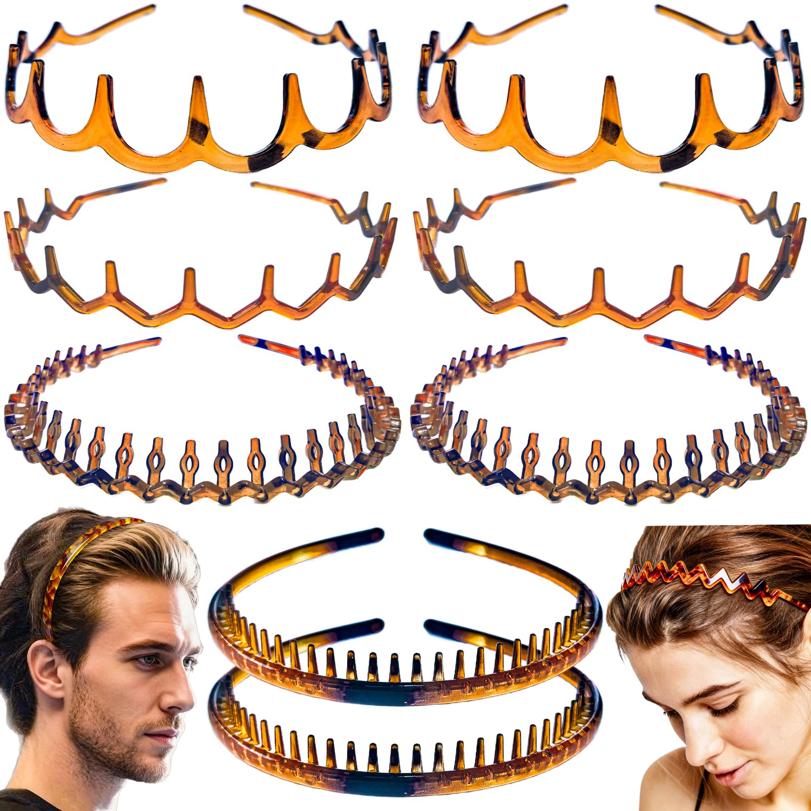 8 fasce per capelli con denti antiscivolo, pettine, alla moda, in plastica, accessori per capelli, per donne, uomini, adolescenti, ragazze, leopardato