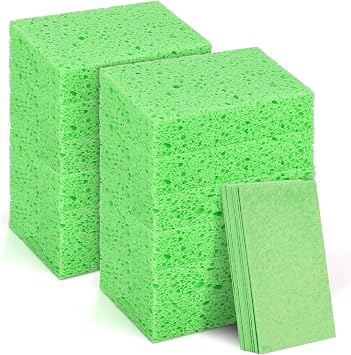 MOWPOG 12 PCS Dish Sponges Kitchen, Non Scratch Cleaning Sponge for Non Stick Cookware, Natural Compressed Cellulose Wash Scrub for Cars Household Bathroom, Soft Washing Scrubbers Green