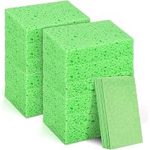 MOWPOG 12 PCS Dish Sponges Kitchen, Non Scratch Cleaning Sponge for Non Stick Cookware, Natural Compressed Cellulose Wash Scrub for Cars Household Bathroom, Soft Washing Scrubbers Green