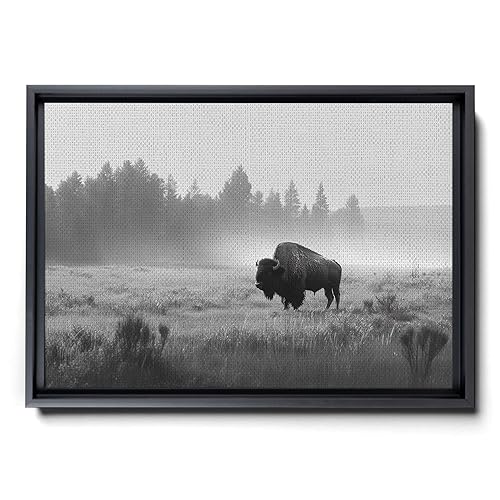 Fine Art American Bison Buffalo Print, Captivating Black and White Landscape of Nature's Majestic Wildlife, Framed Fine Art Photography for Home