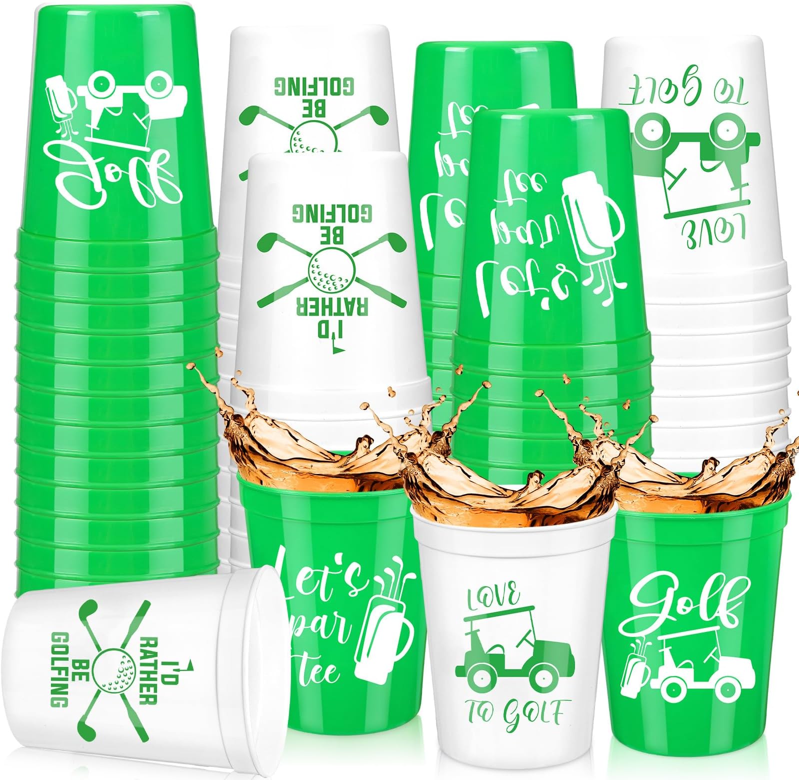 48 Pcs Golf Party Plastic Cups Bulk Golf Themed Reusable Drink Cups 16 oz Golf Ball Cart Design for Supply Favors Housewarming Decorations Events Family Dinner