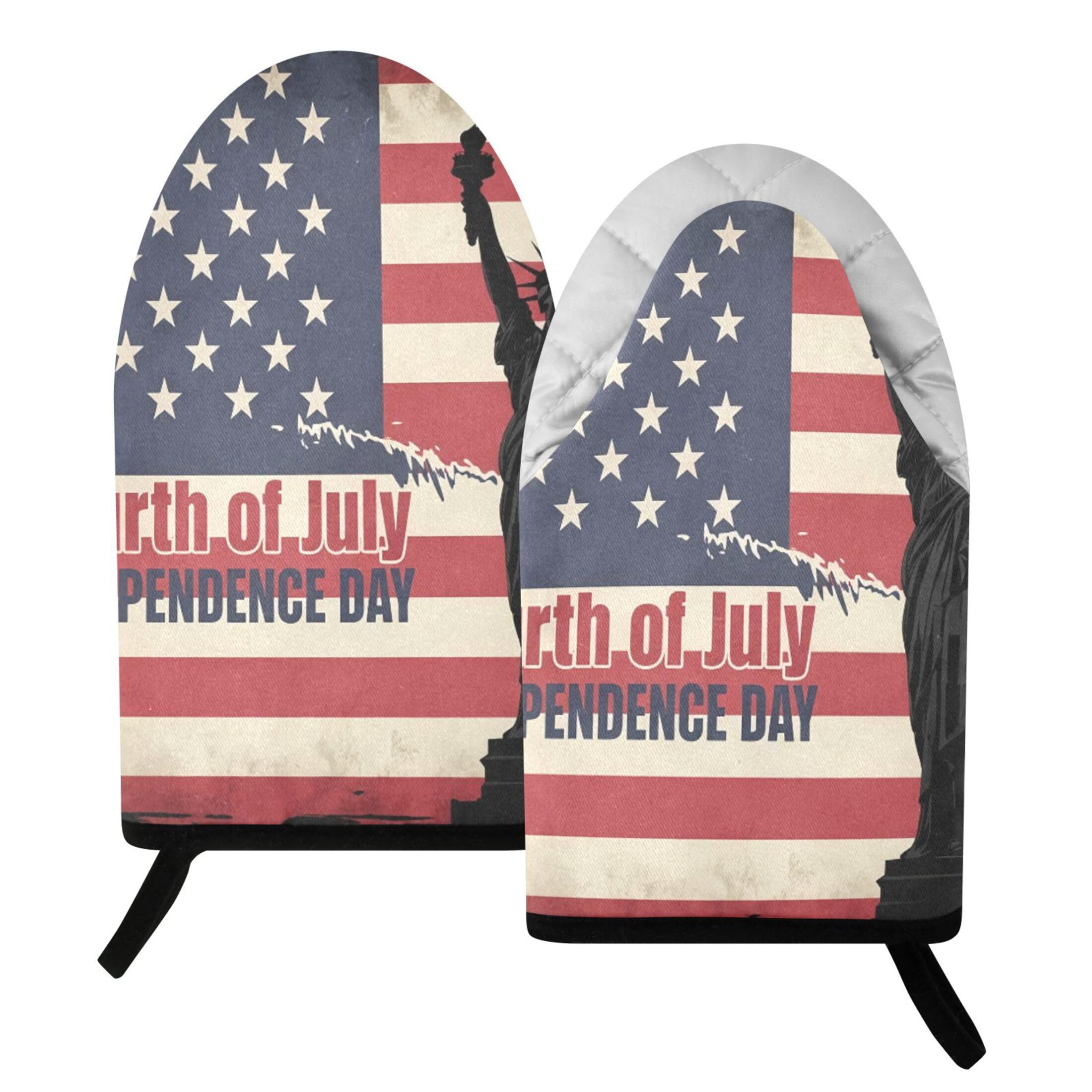 Fuauuyl Oven Mitts Heat Resistant Kitchen Gloves, Independence Day Classic Oven Gloves with Hanging Loop for Baking BBQ Cooking Grilling, 1 Pair, 9.5 in