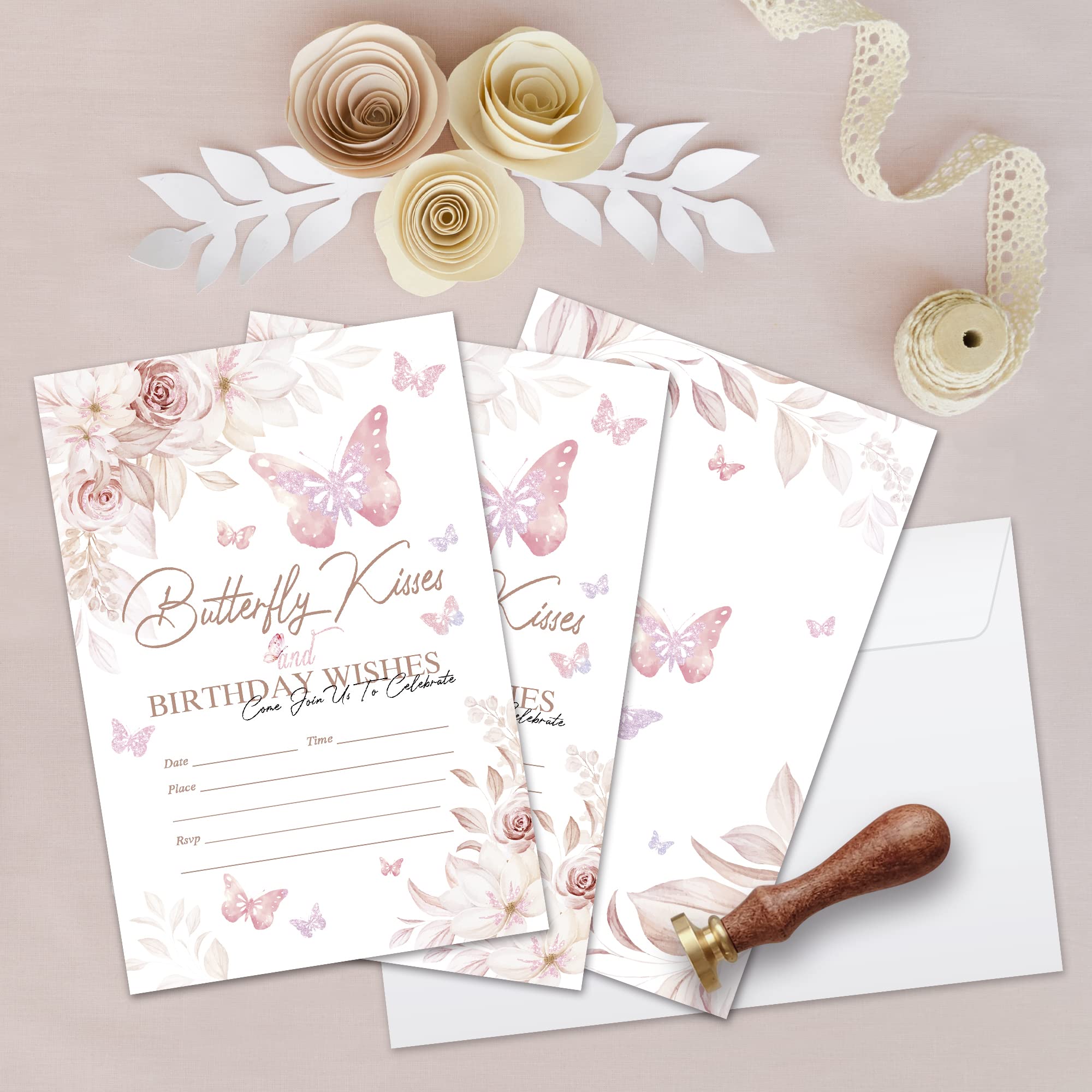 Aquarell Schmetterling Einladungskarten – 20 Stück Mit Umschlägen, Doppelseitig, Für Geburtstag & Babyparty