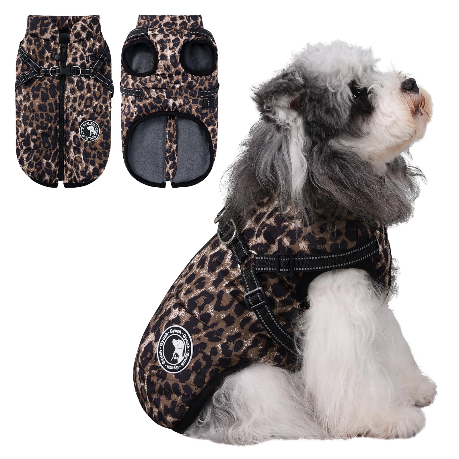 Gyuzh Dog Winter Coat for Small Medium Large Dogs, Waterproof Dog Jacket with Adjustable Built-in Harness, Reflective Warm Fleece Lined Vest, Winter Windproof Snowsuit with Zipper for Puppy