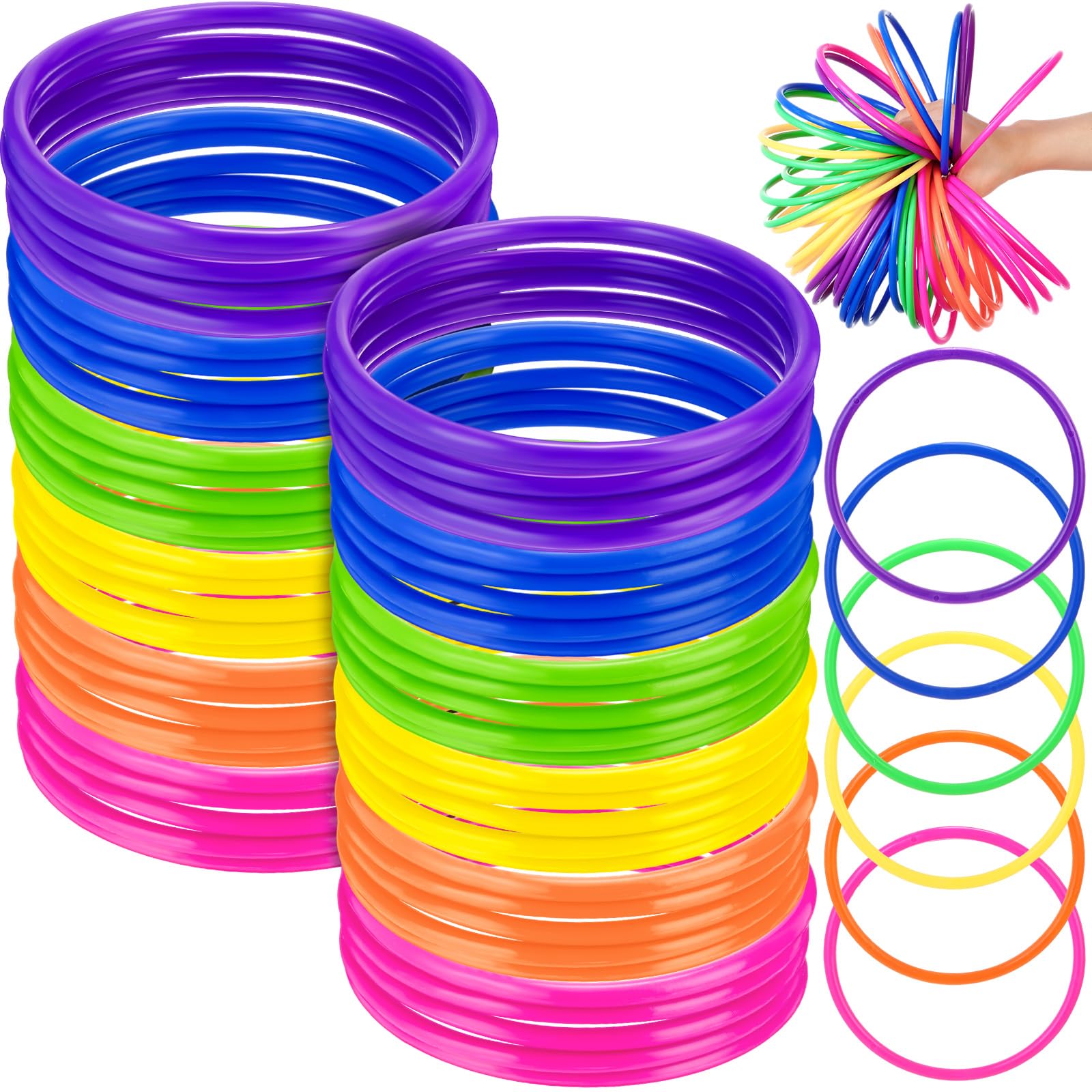 Foilswirl 48 Pcs Multicolor Plastic Rings for Ring Toss Game 4.7 Inch Carnival Outdoor Game for Kids Activity Games Speed Agility Practice Carnival Party(Vibrant Colors)