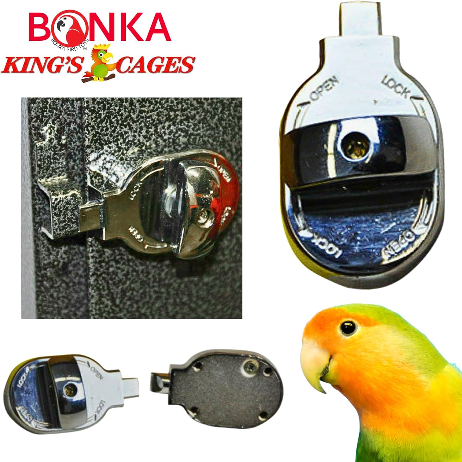 Kings Cages 1334 Lock 6 Round Feeder Door Lock – Durable Chrome-Plated Steel, 2 1/8" x 1 1/4", Secure Feeder Door Closure for Birdcages, Prevents Escape & Tampering