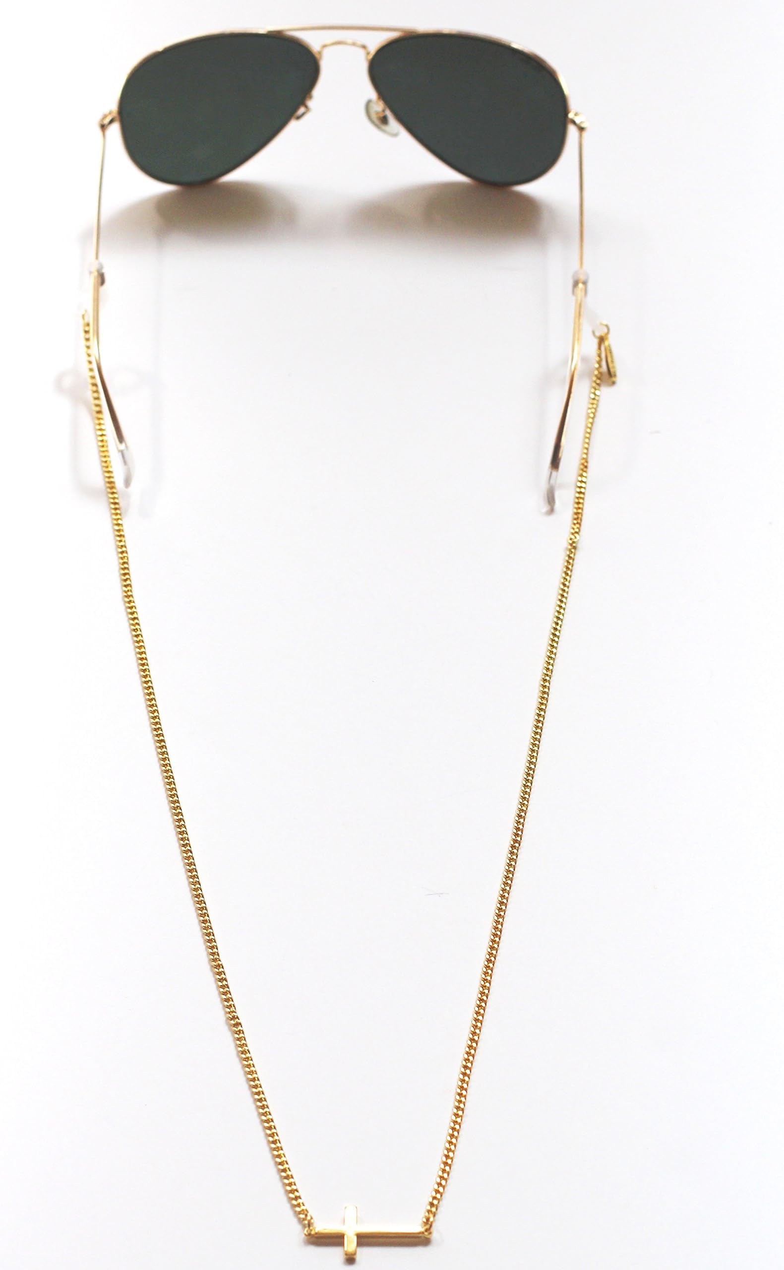 Sintillia Cross Backlace Sunglass Strap, Glasses Chain, Eyeglass Cord (Gold with Clear Attachments)