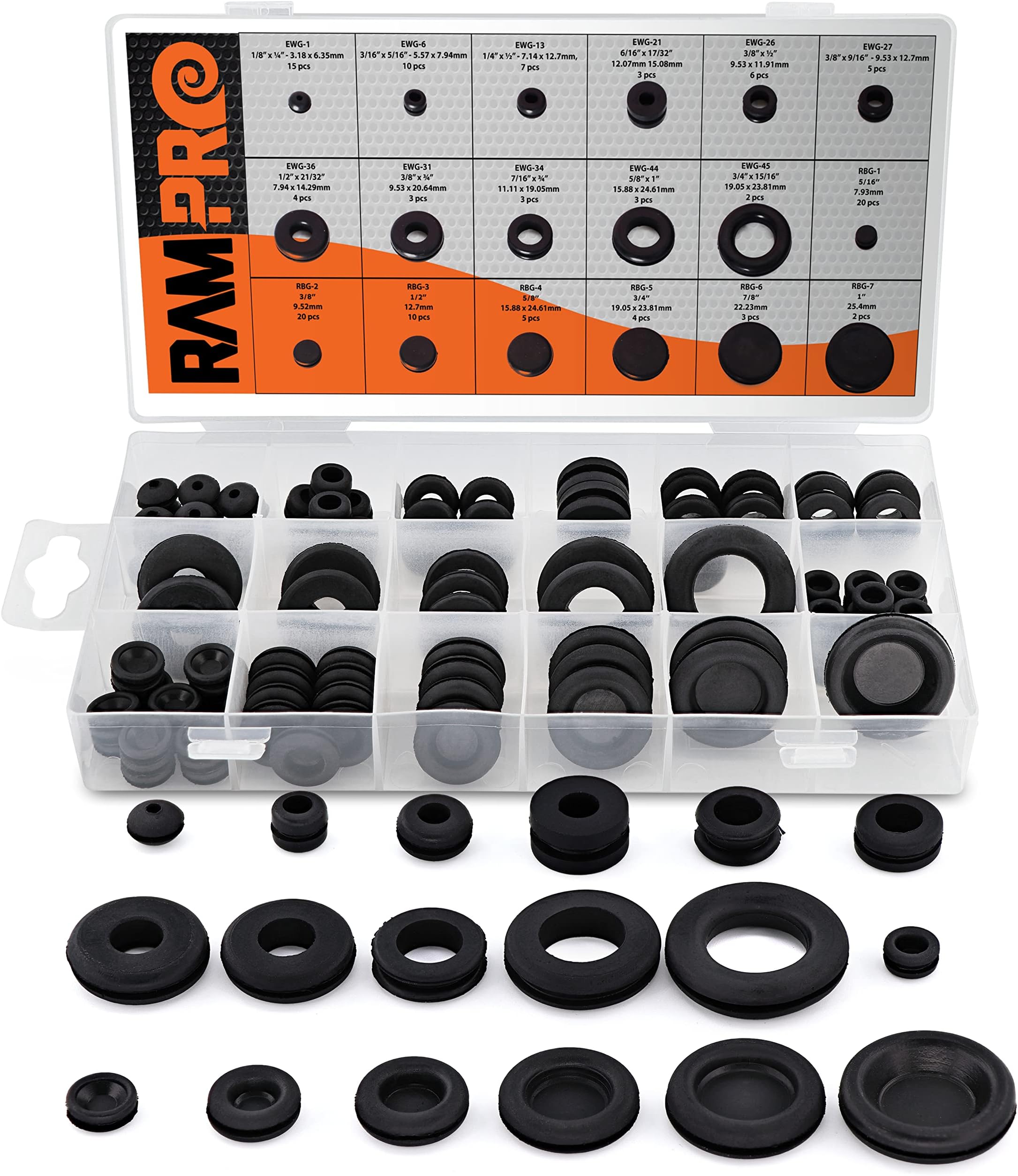 125pc 18 Sizes Rubber Grommet Kit - Includes Grommets for Wiring, Hole Plugs, and Automotive Firewall Grommet (1/4' 5/16' 1/2' 7/32' 3/8' 9/16' 5/16' 5/8' 3/4' 7/8' 15/16' 21/32' 1')